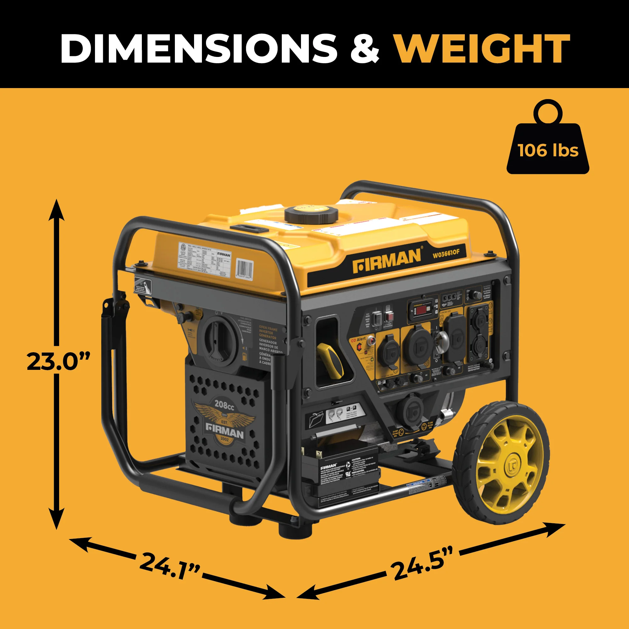 Inverter Open Frame Portable Generator 4500W Recoil Start with CO Alert