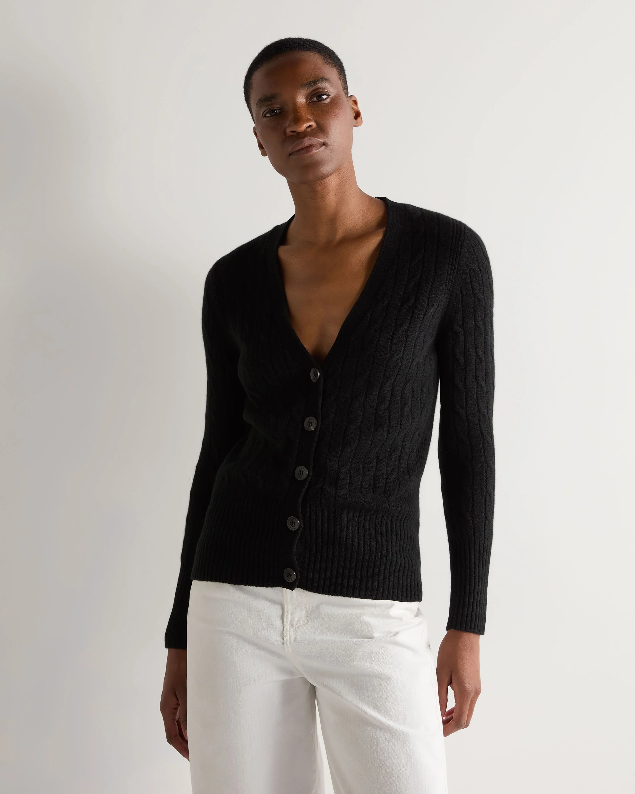 Women's Clara Cable V Neck Cashmere Cardigan Black