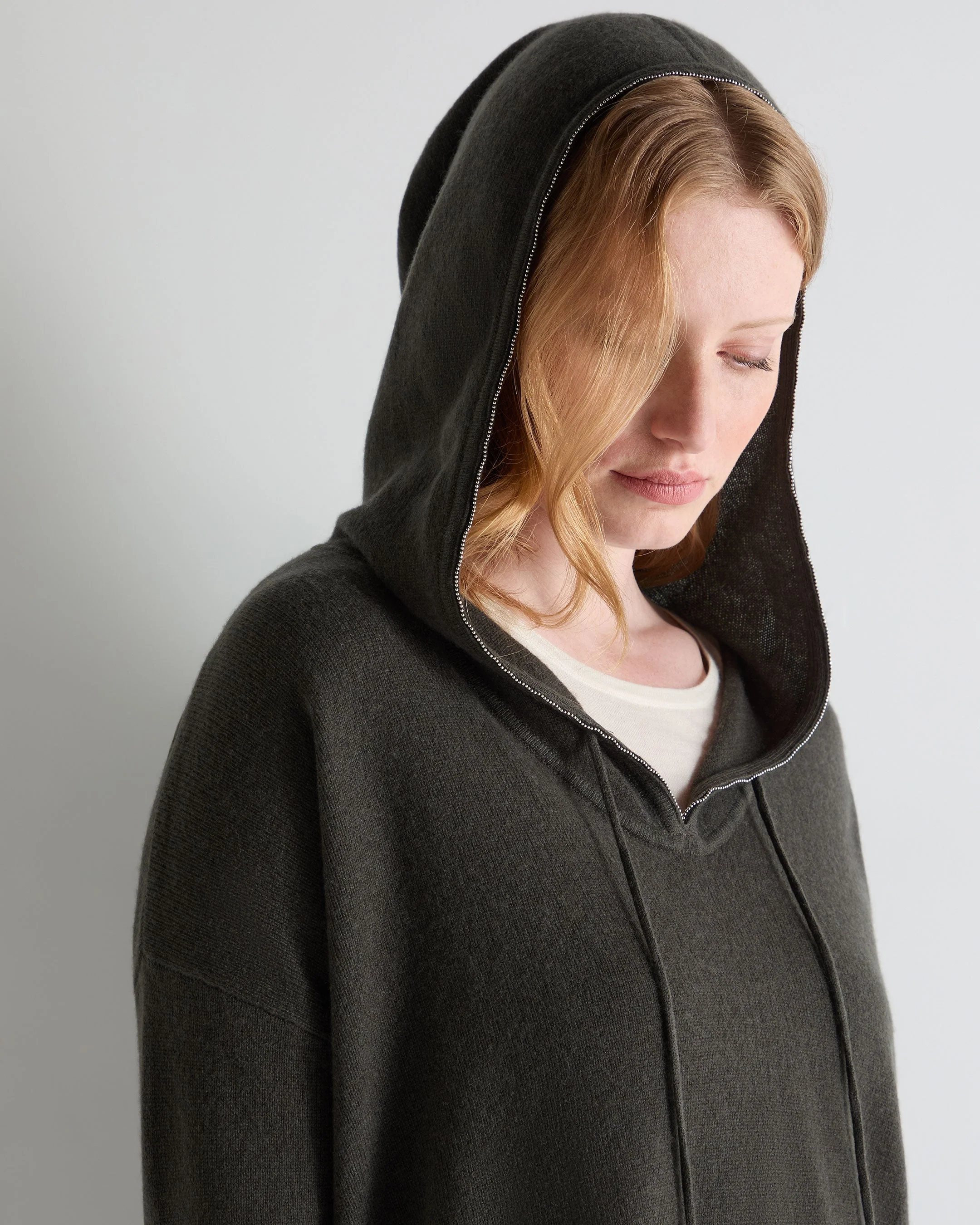 Women's Maya Metal Trim Cashmere Hoodie Arabica Khaki Green