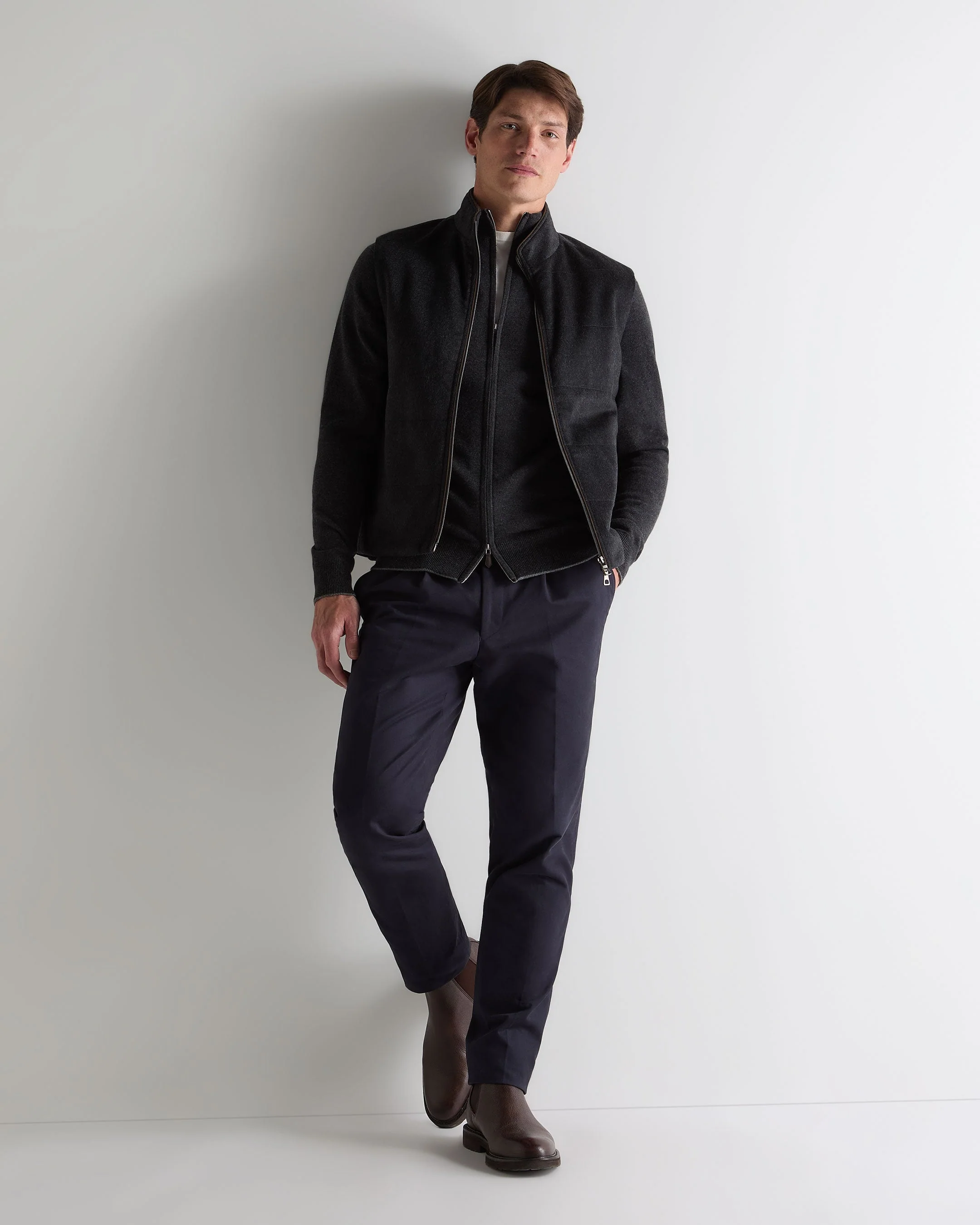 Men's Knightsbridge Full Zip Cashmere Jumper Deep Charcoal Grey