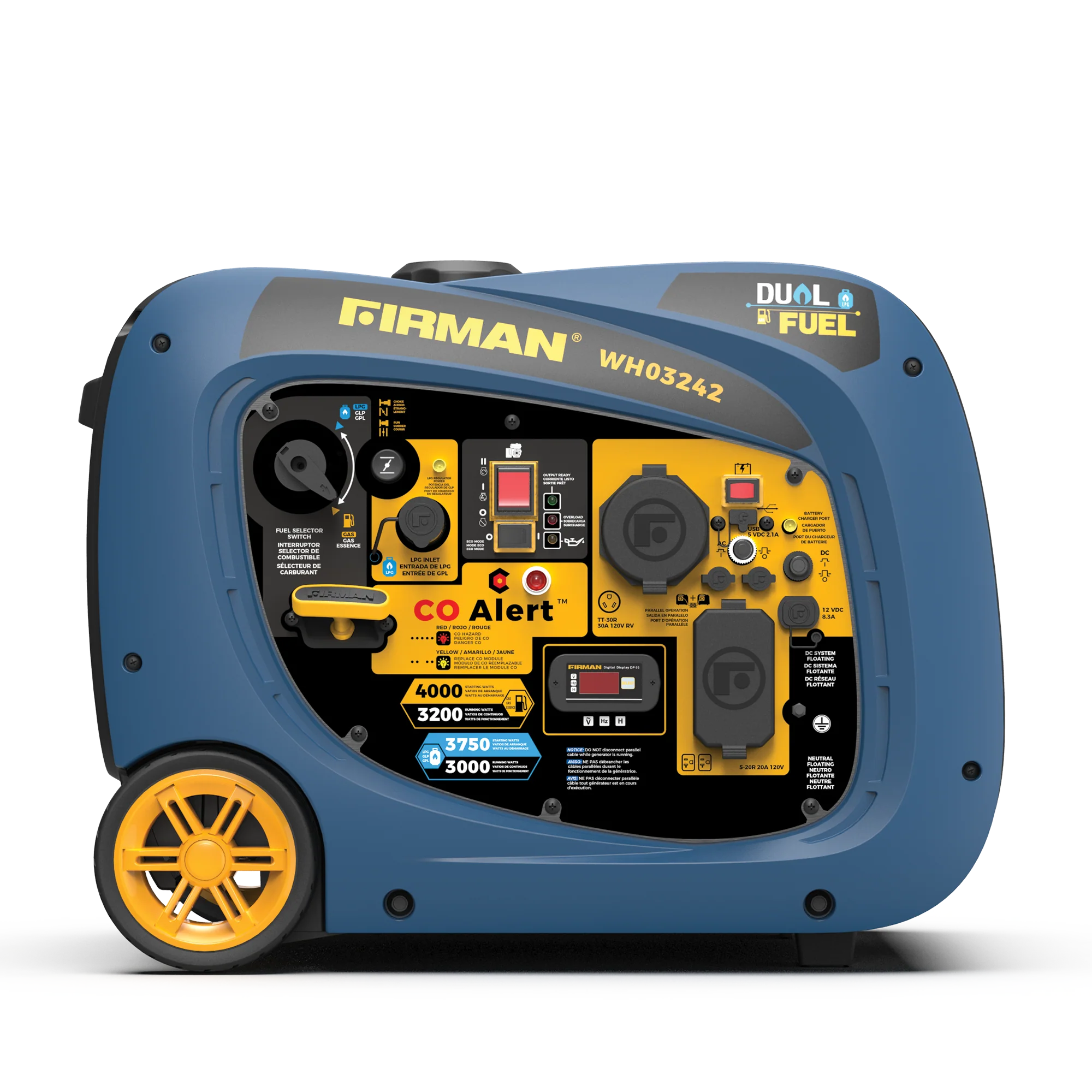 Dual Fuel Inverter Portable Generator 4000W Electric Start with CO ALERT