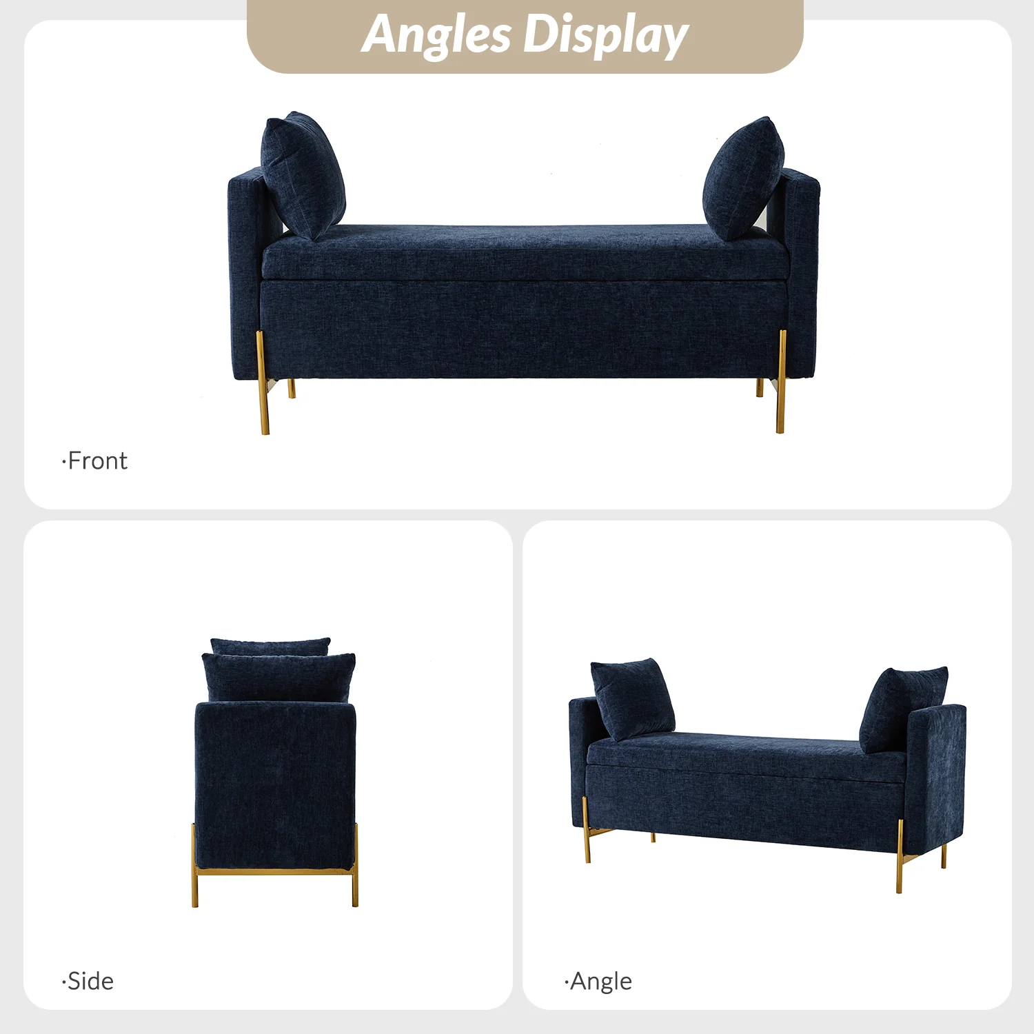 Arrigo Upholstered Flip Top Storage Bench in Navy