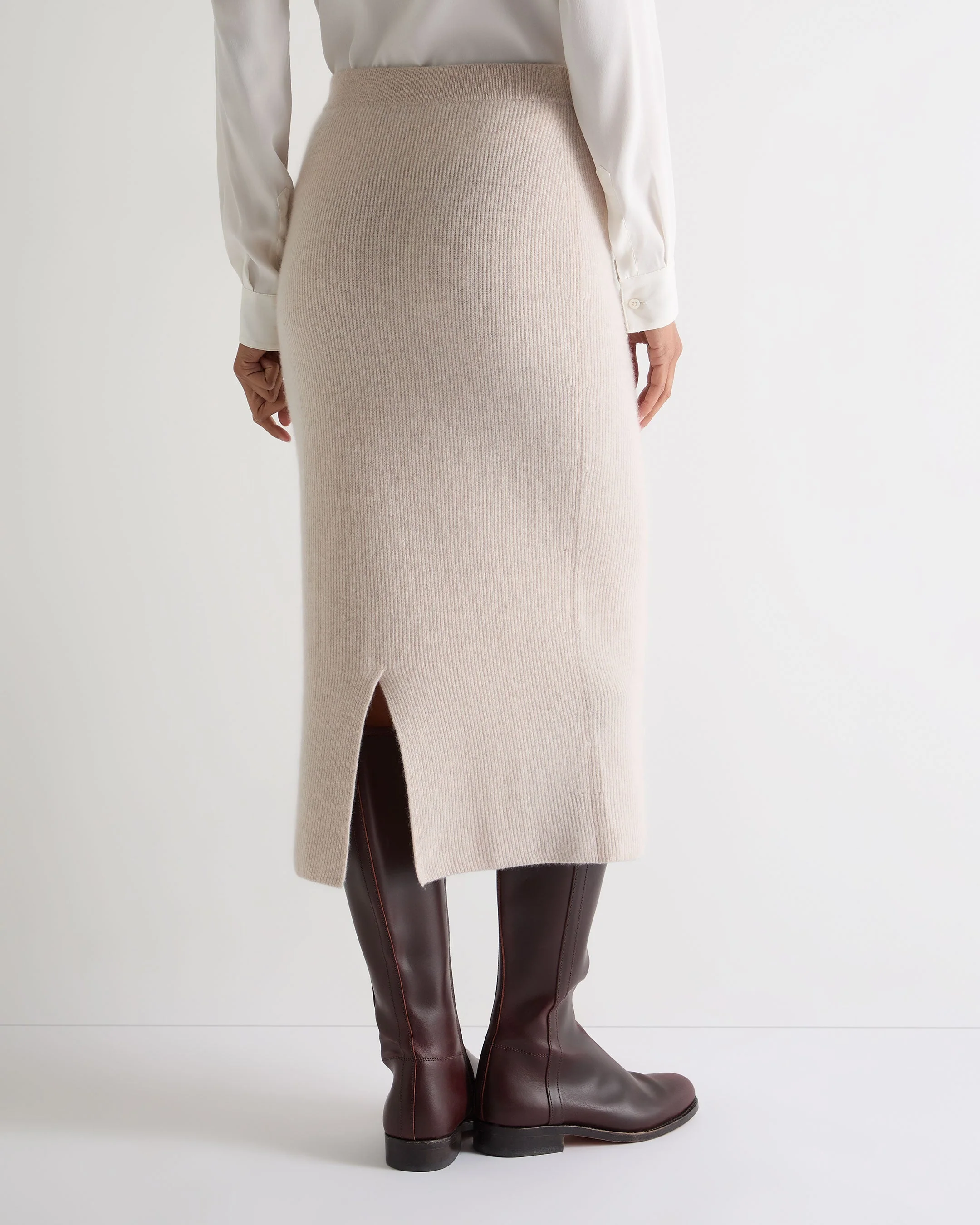 Women's Rib Cashmere Skirt Ecru White