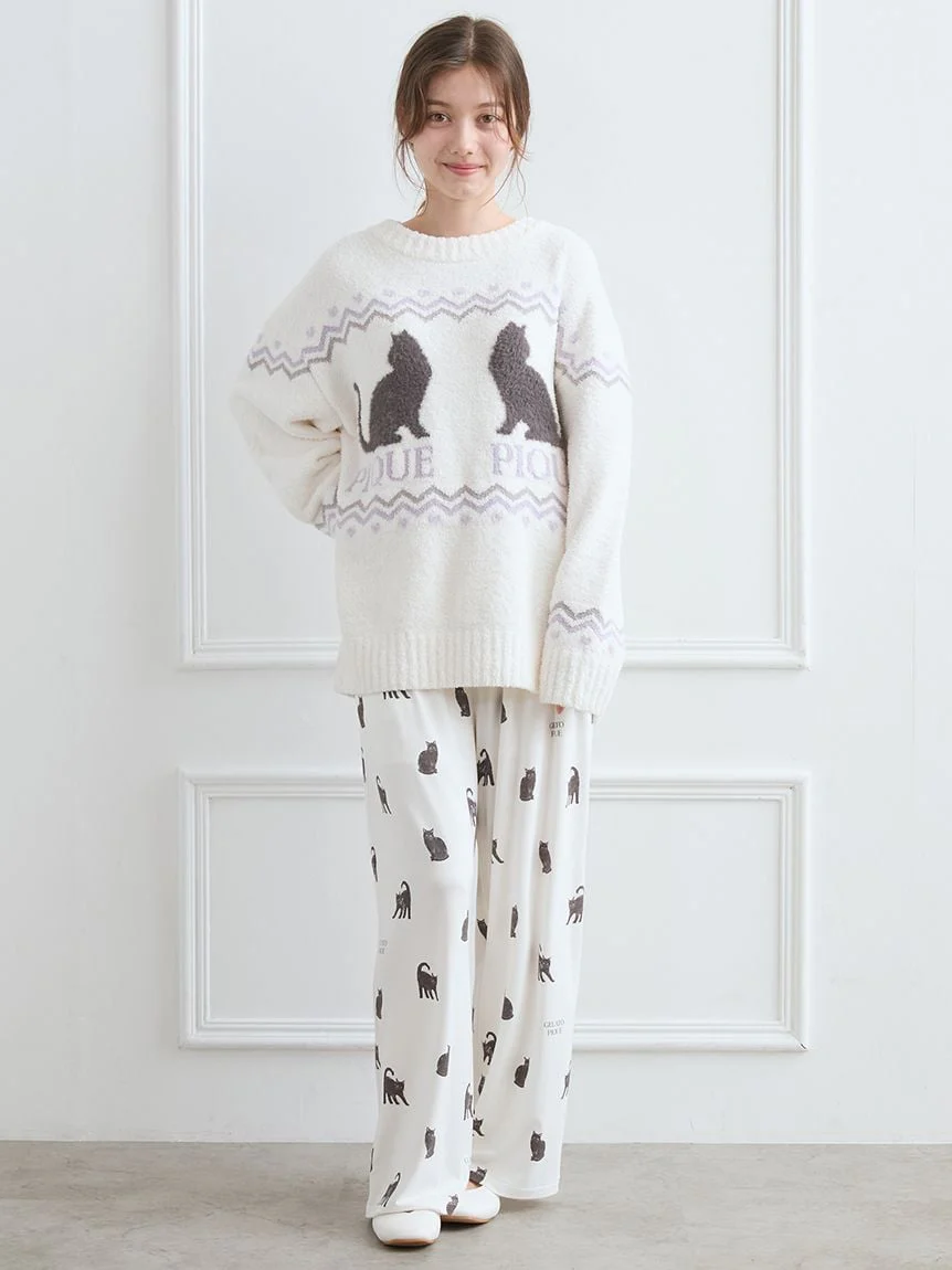 Black Cat Jacquard Pullover