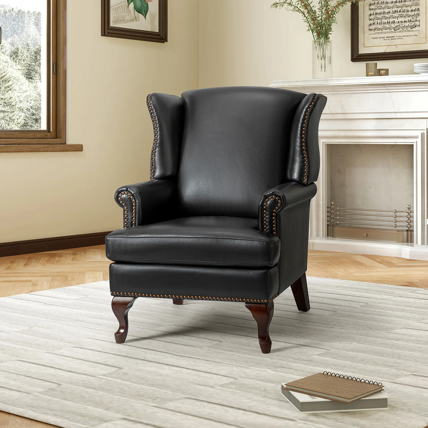 Baptist Genuine Leather Armchair in Black