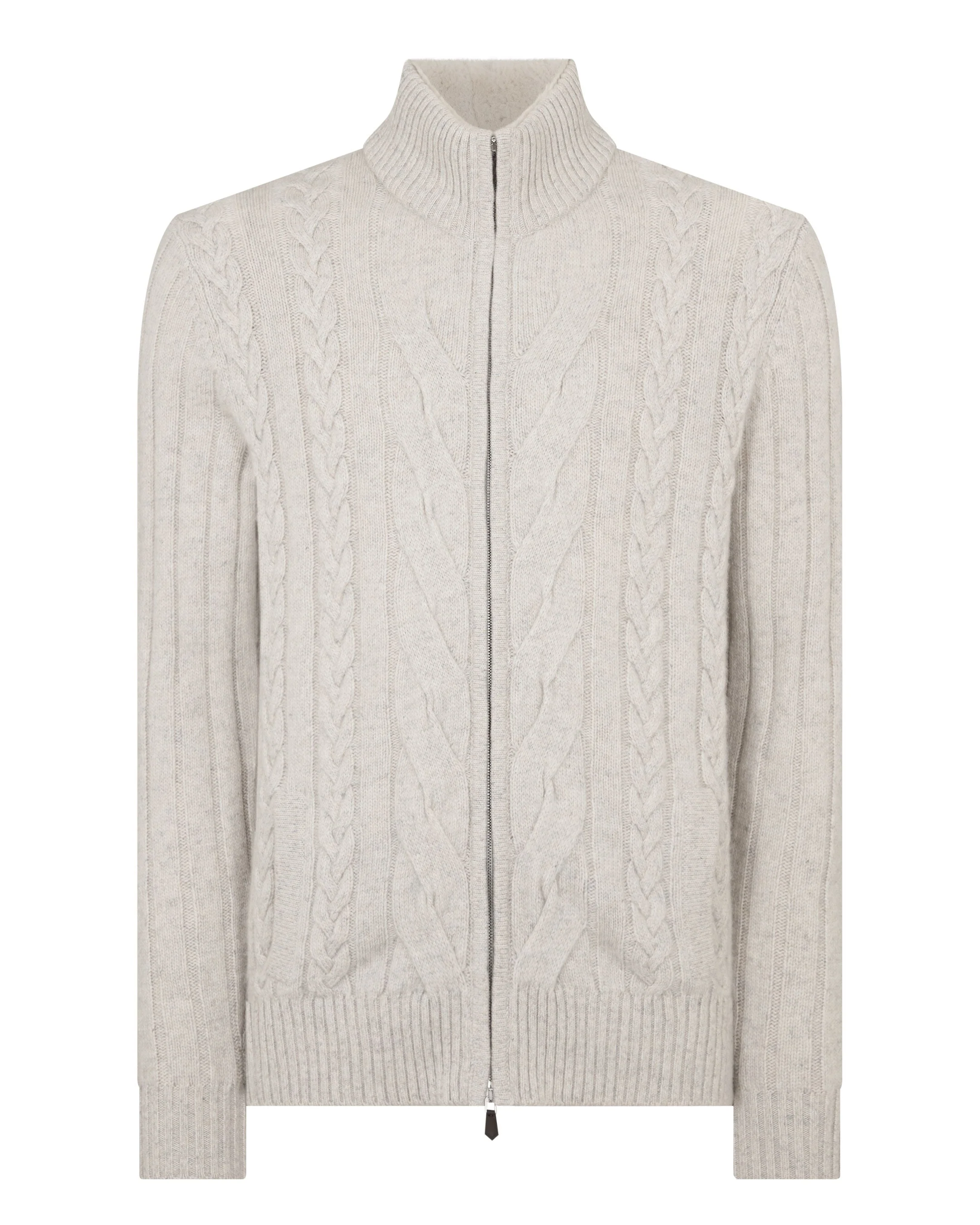 Men's Colorado Cable Fur Trim Cashmere Jacket Ash Grey Marl