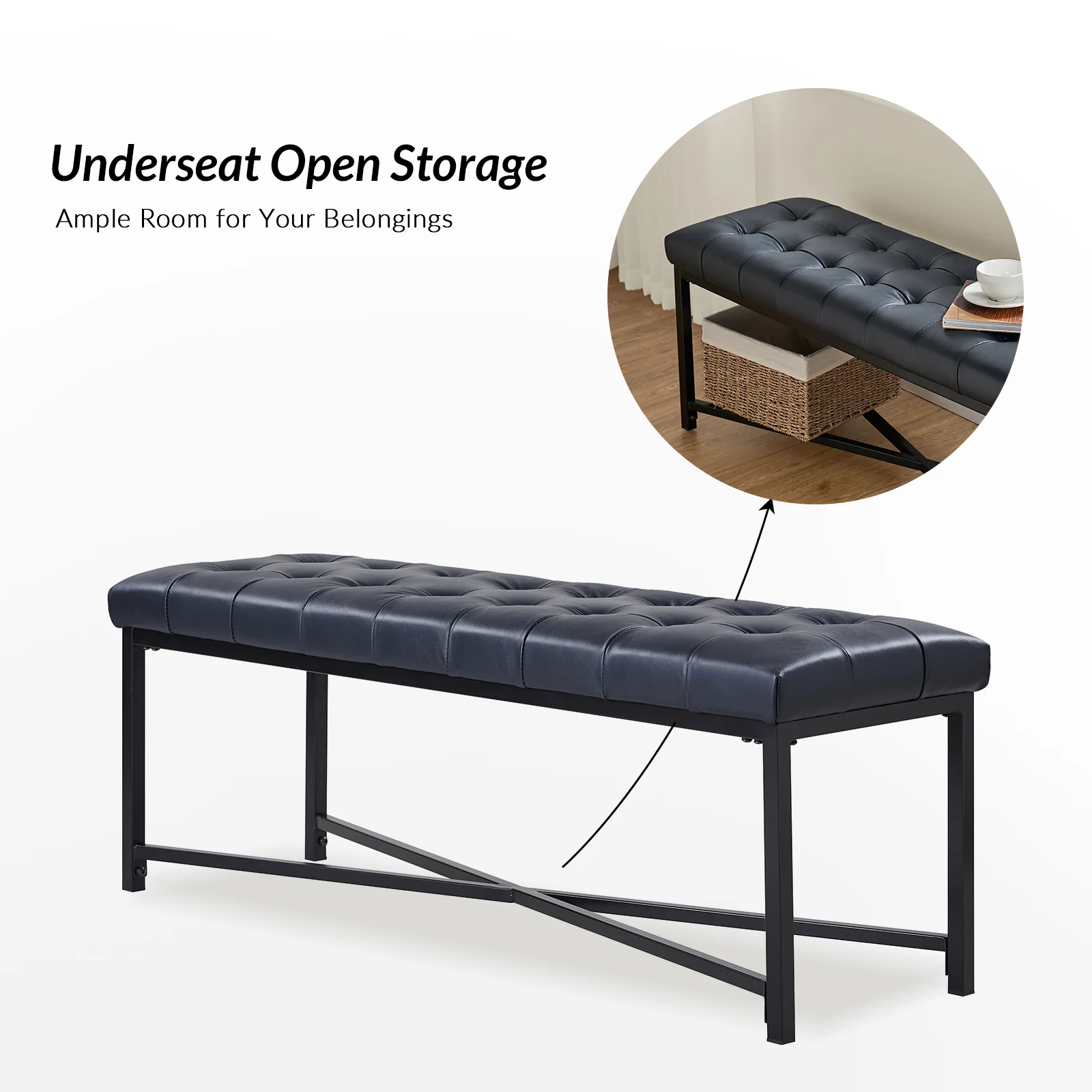 Arnold Upholstered Flip Top Storage Bench in Navy