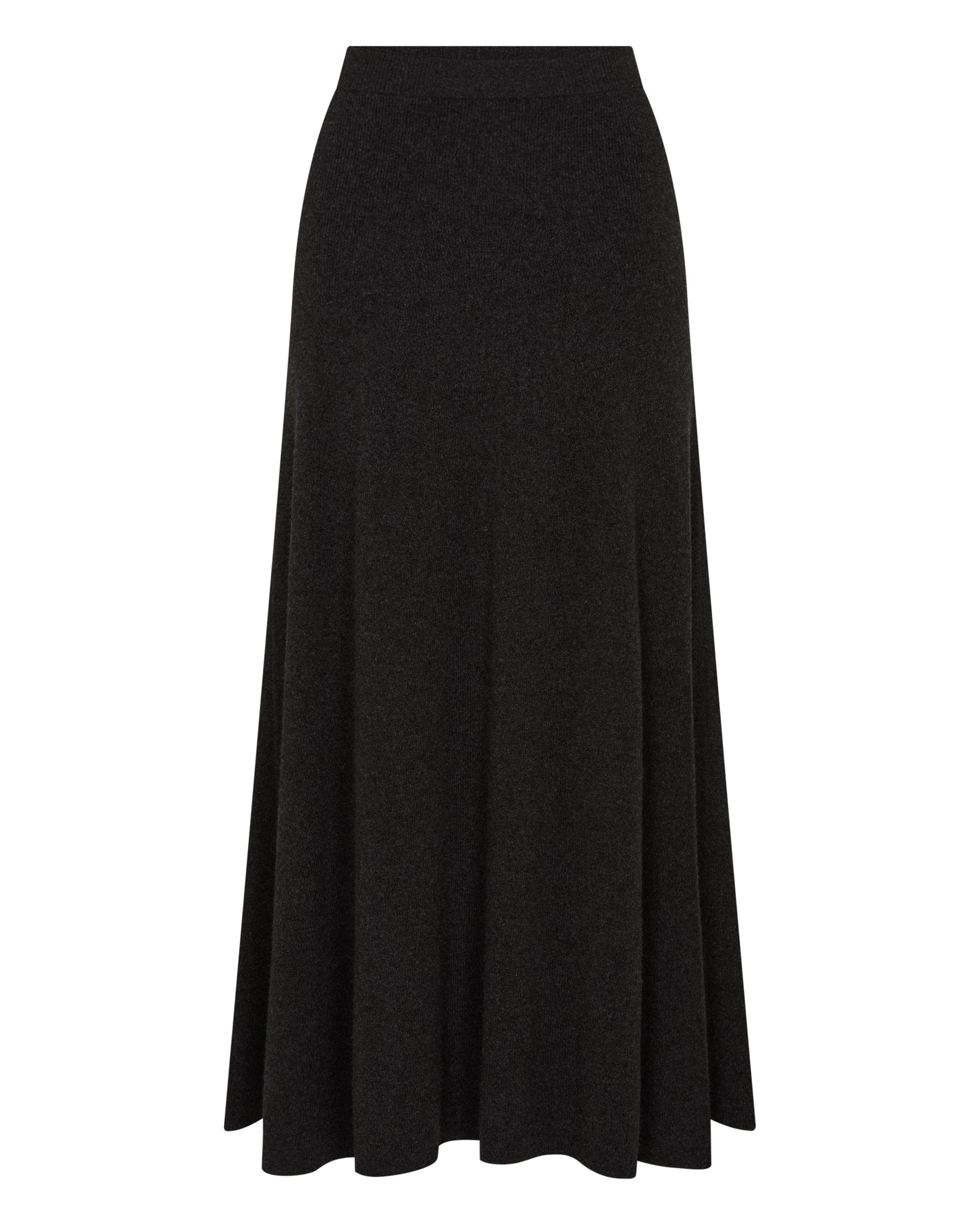 Women's Long Rib Cashmere Skirt Deep Charcoal Grey