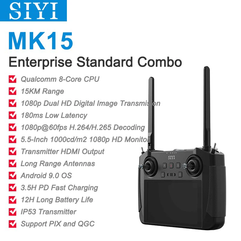 CUAV SIYI MK15 Mini HD Handheld Radio System Transmitter - Remote Control 5.5-Inch Monitor 1080p 60fps 180ms FPV 15KM FCC CE