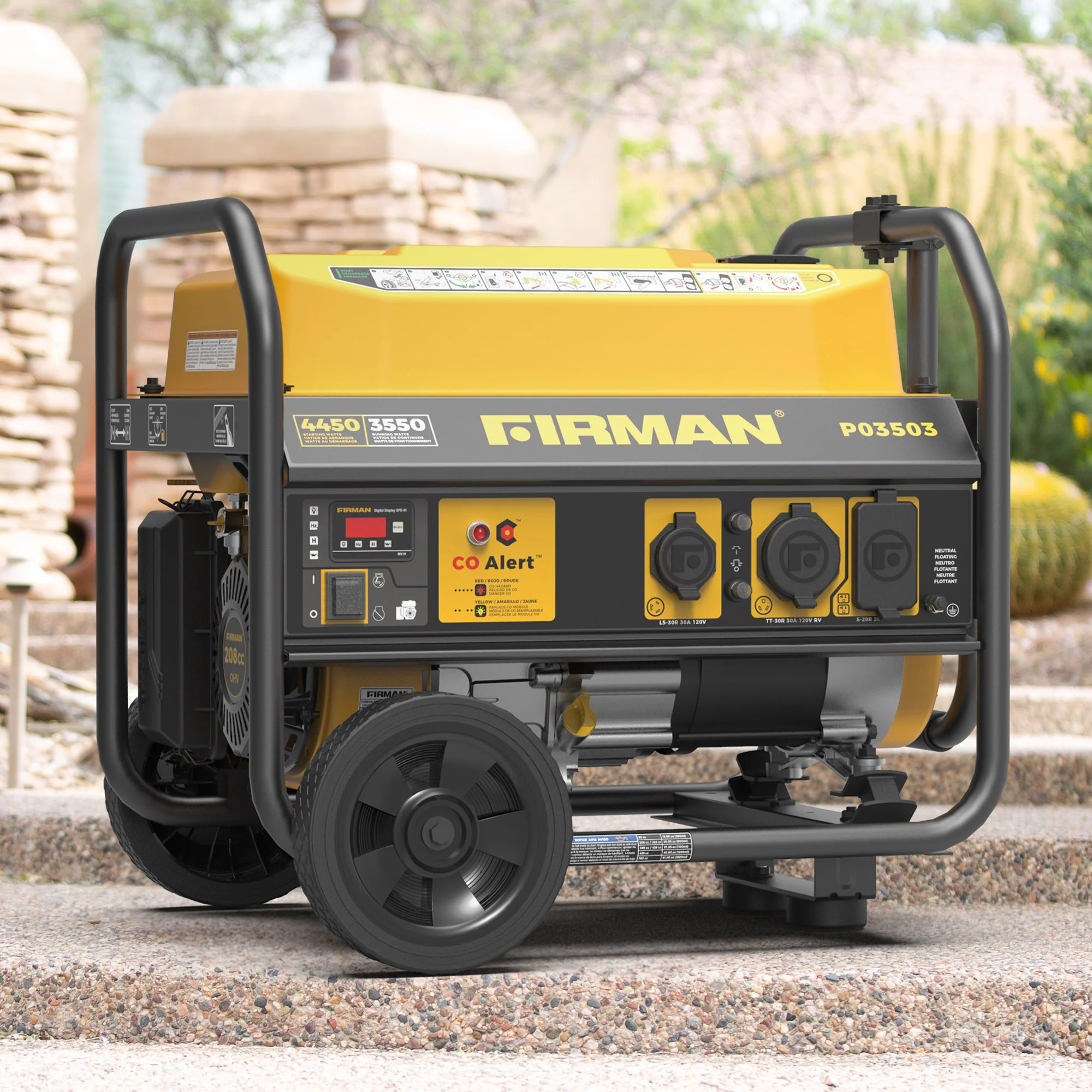 Gas Portable Generator 4450W Recoil Start 120V with CO alert