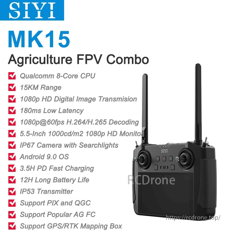 CUAV SIYI MK15 Mini HD Handheld Radio System Transmitter - Remote Control 5.5-Inch Monitor 1080p 60fps 180ms FPV 15KM FCC CE