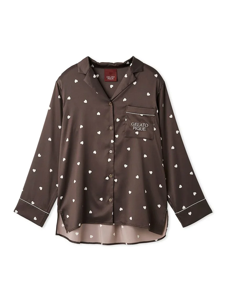 Heart Pattern Satin Pajama Shirt