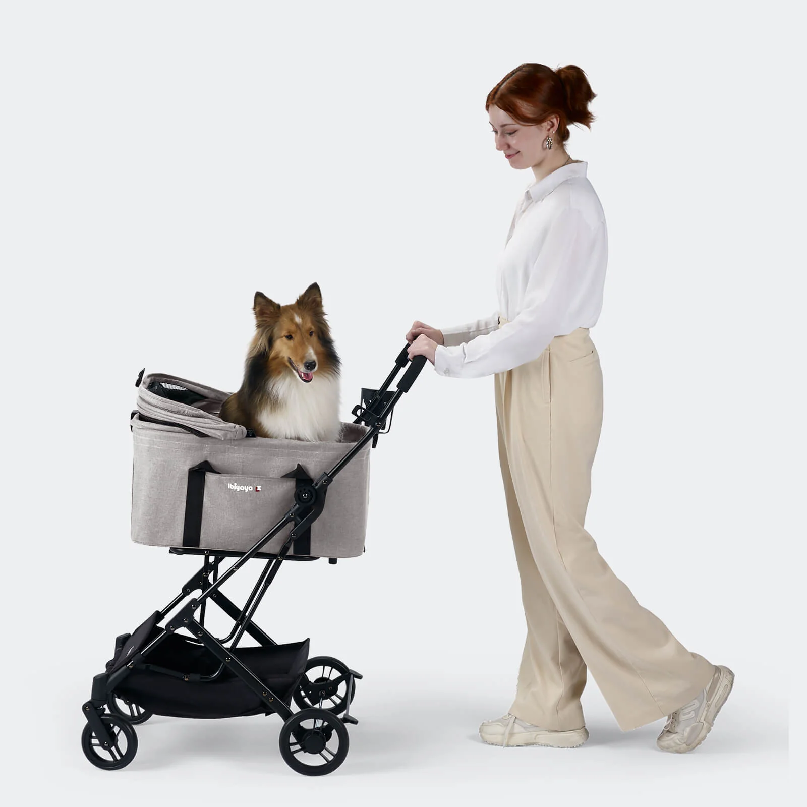 ibiyaya® Essential – Travois Tri-fold Pet Travel System XL, Pet Stroller with Detachable Carrier