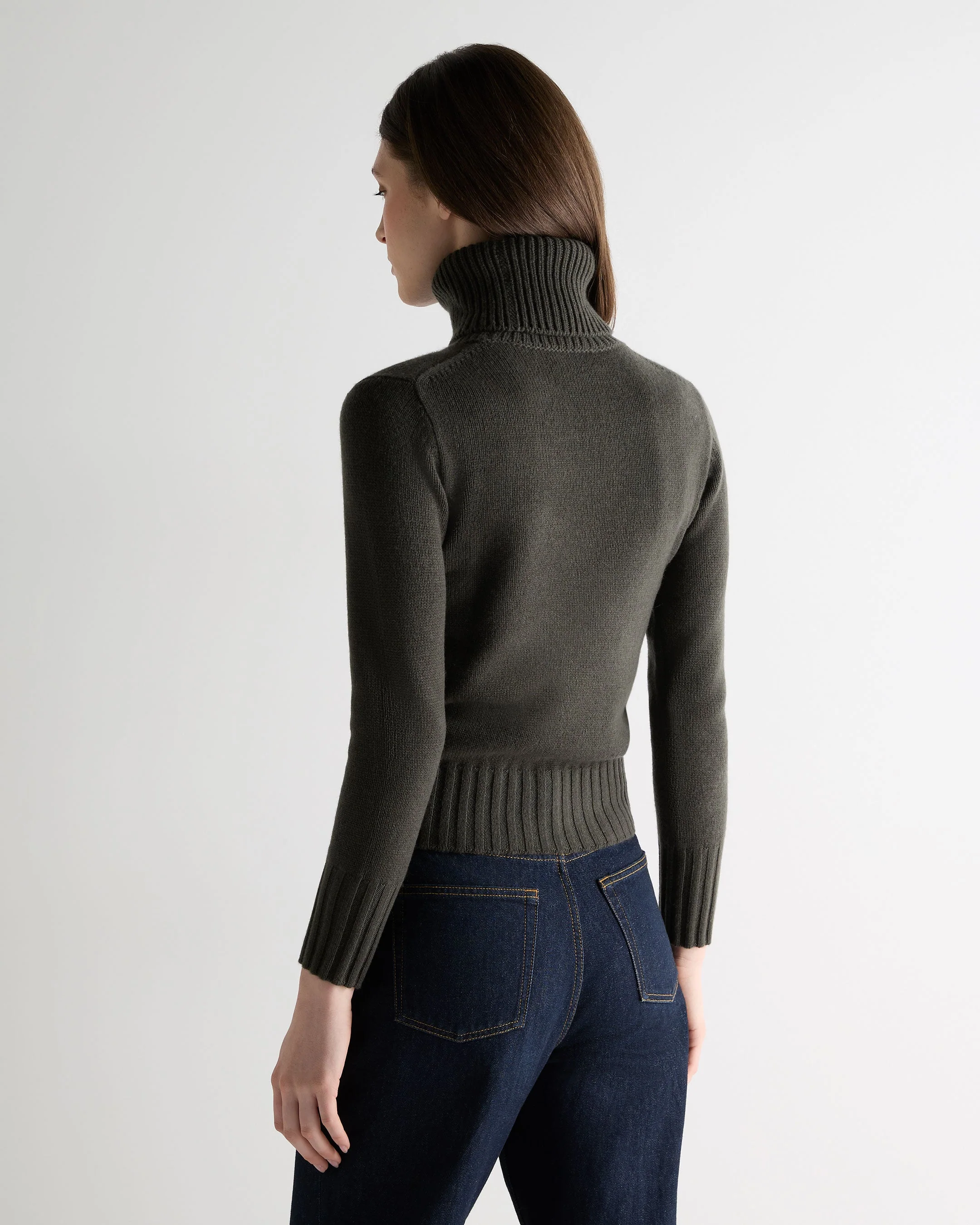 Women's Hazel Chunky Turtle Neck Cashmere Sweater Arabica Khaki Green