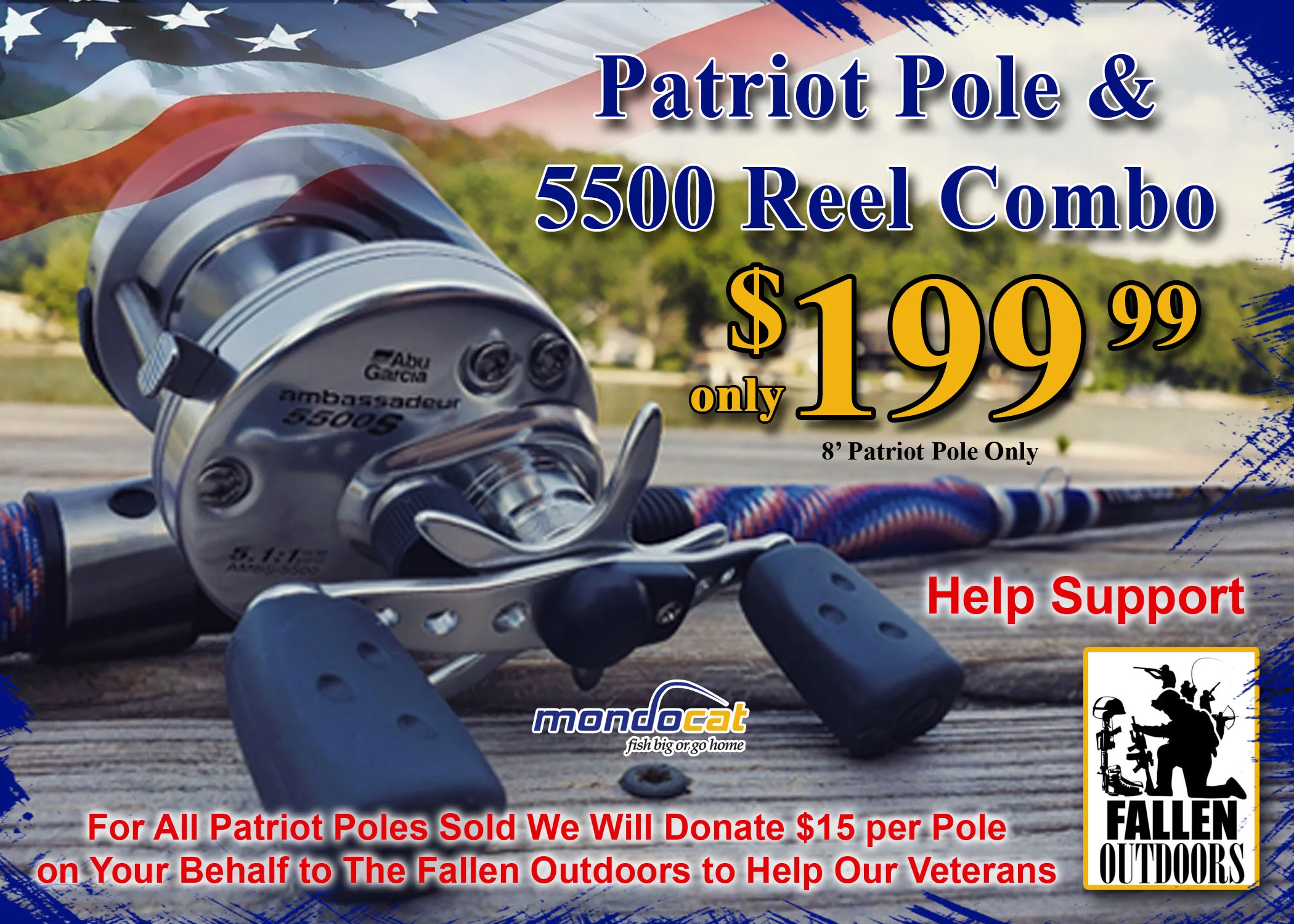 MondoCat 8' Patriot Pole & Abu S-5500 Reel Combo