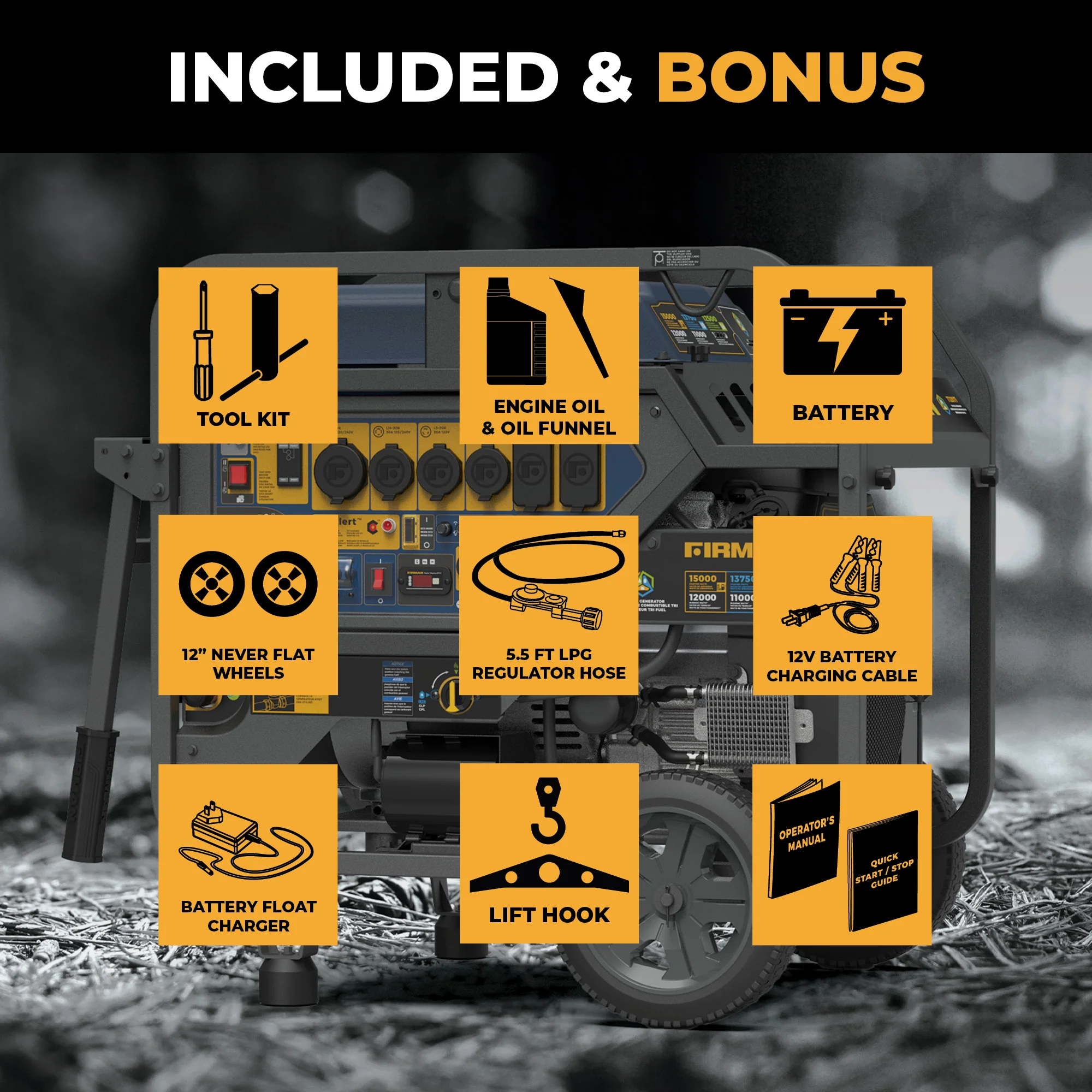 TRI FUEL PORTABLE GENERATOR 15000W ELECTRIC START 120/240V WITH CO ALERT