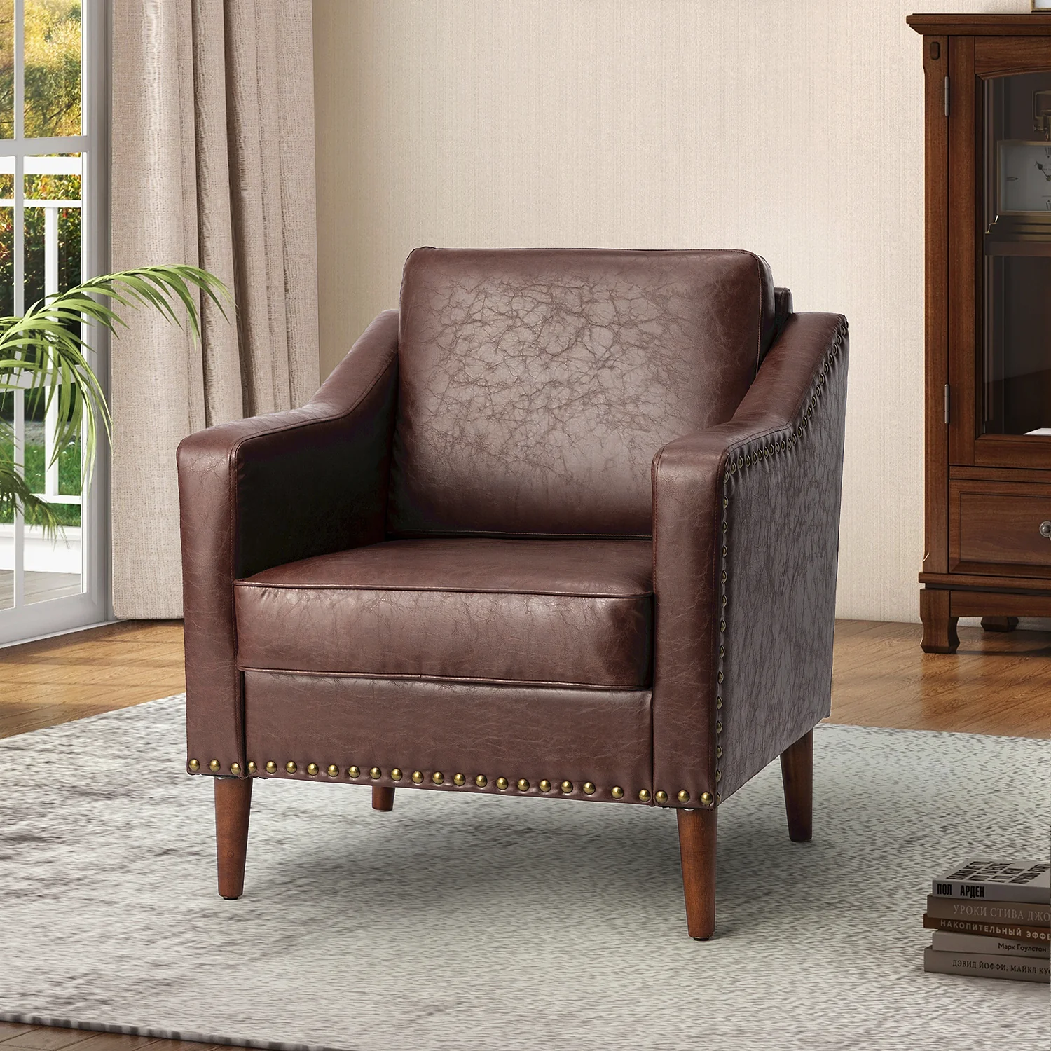 Bonita Vegan Leather Armchair in Brown