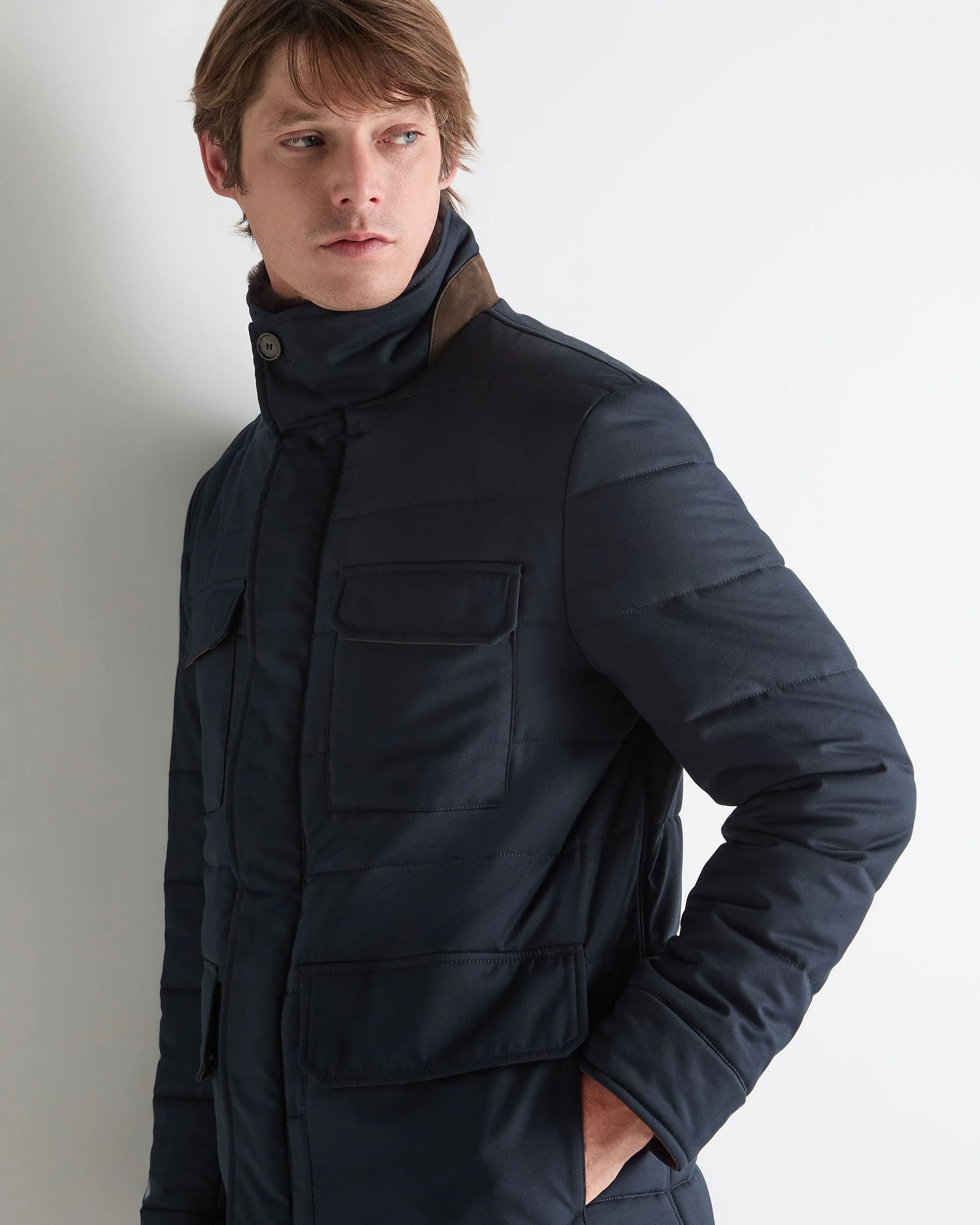 Men's Zermatt Quilted Jacket With Fur Navy Blue