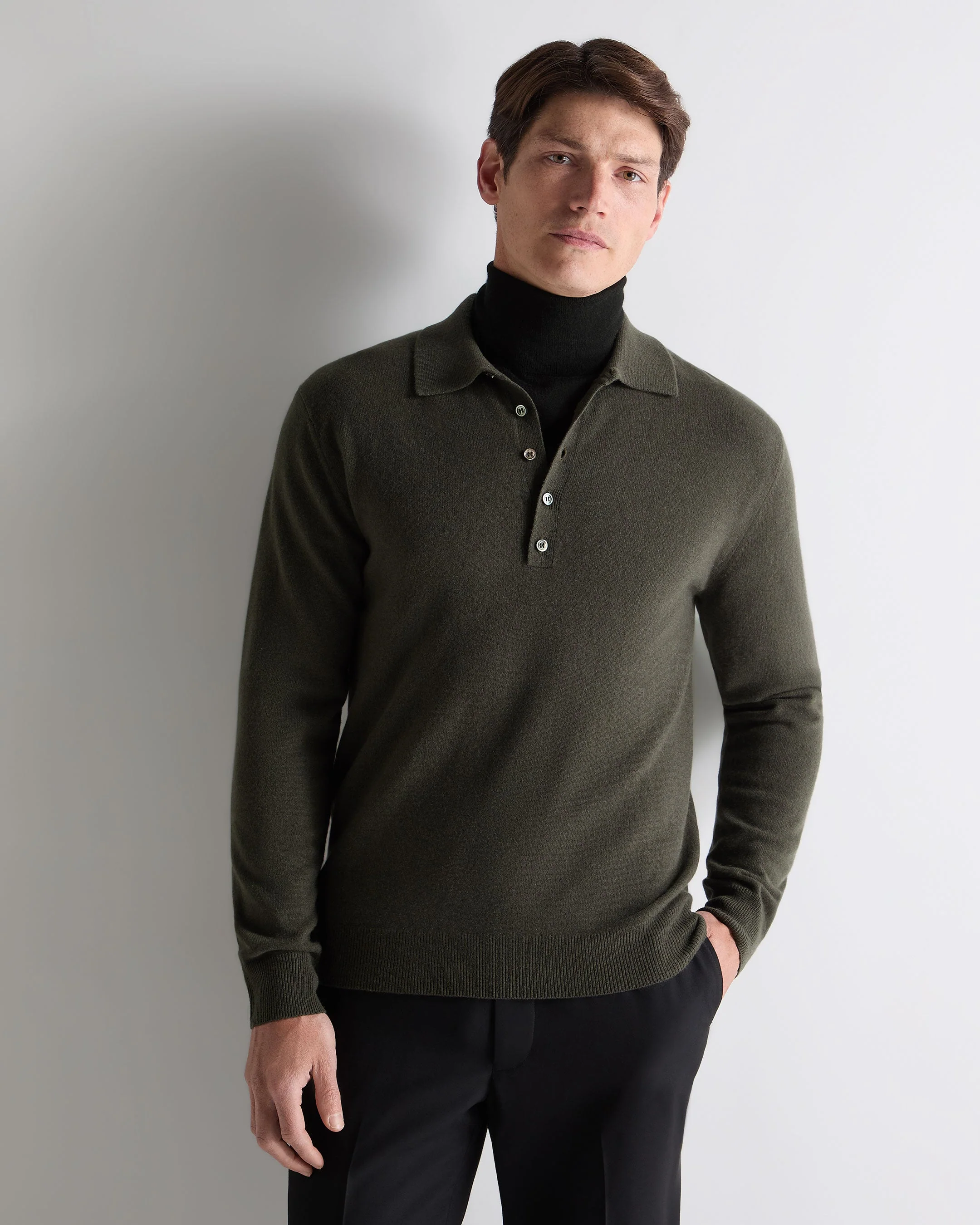 Men's Greenwich Cashmere Polo Shirt Arabica Khaki Green