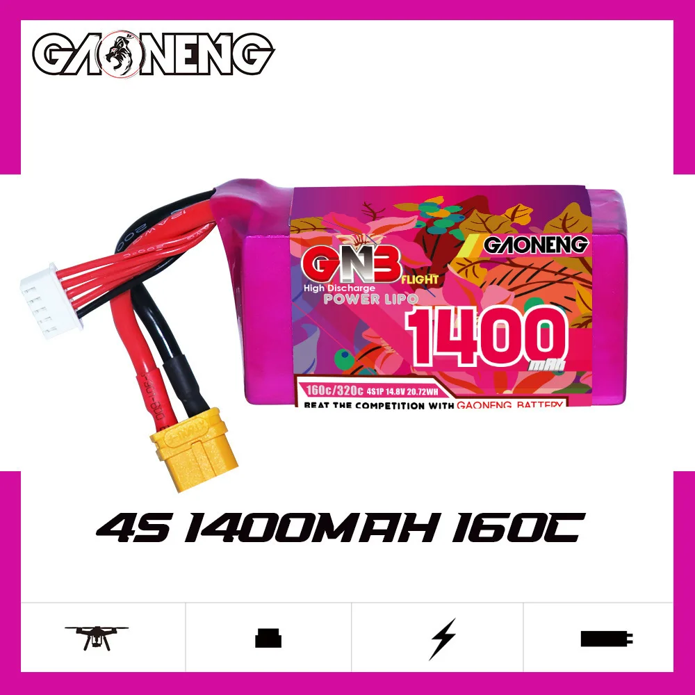 3Pcs GNB 4S 14.8V 1400mAh 160C/320C LiPo Drone Battery With XT60