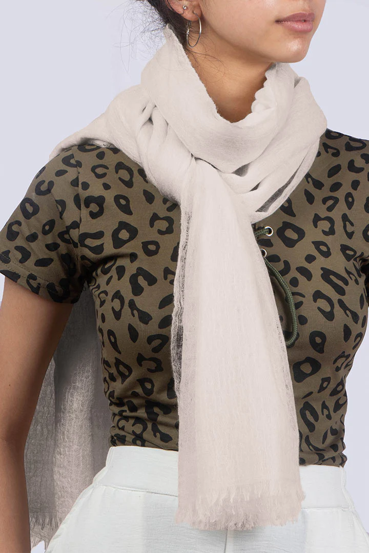 Handwoven Snow White Cashmere Scarf Shawl Wrap