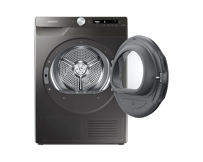 Samsung 220 volt washer front load silver 9 KG with ADD WASH WW90T55/220V/S1GR and Samsung 220 volt 8KG Dryer Silver Graphite Heat Pump Ventless Self Condensing DV80T5220A-220v-SGR