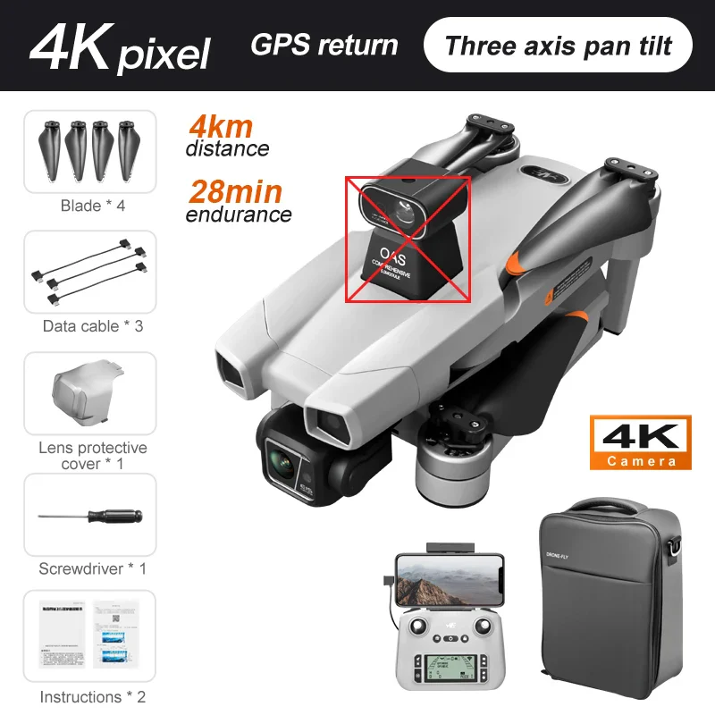 AE86 Pro Max Drone - GPS 4K HD Camera Three Axis Mechanical Pan Tilt Camera Brushless Laser Obstacle Avoidance GPS Drones toys