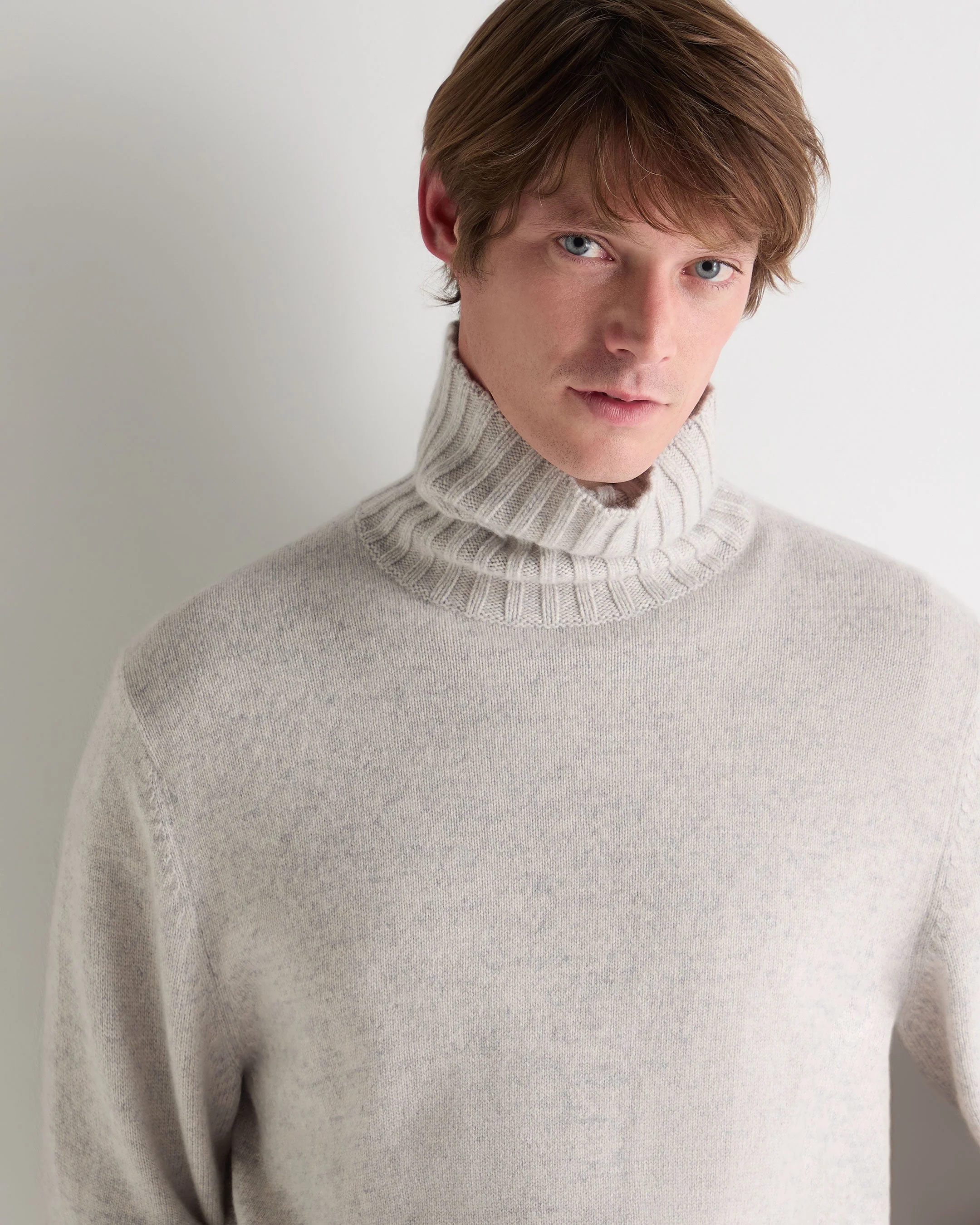 Men's Brompton Turtle Neck Cashmere Sweater Nougat Brown Marl