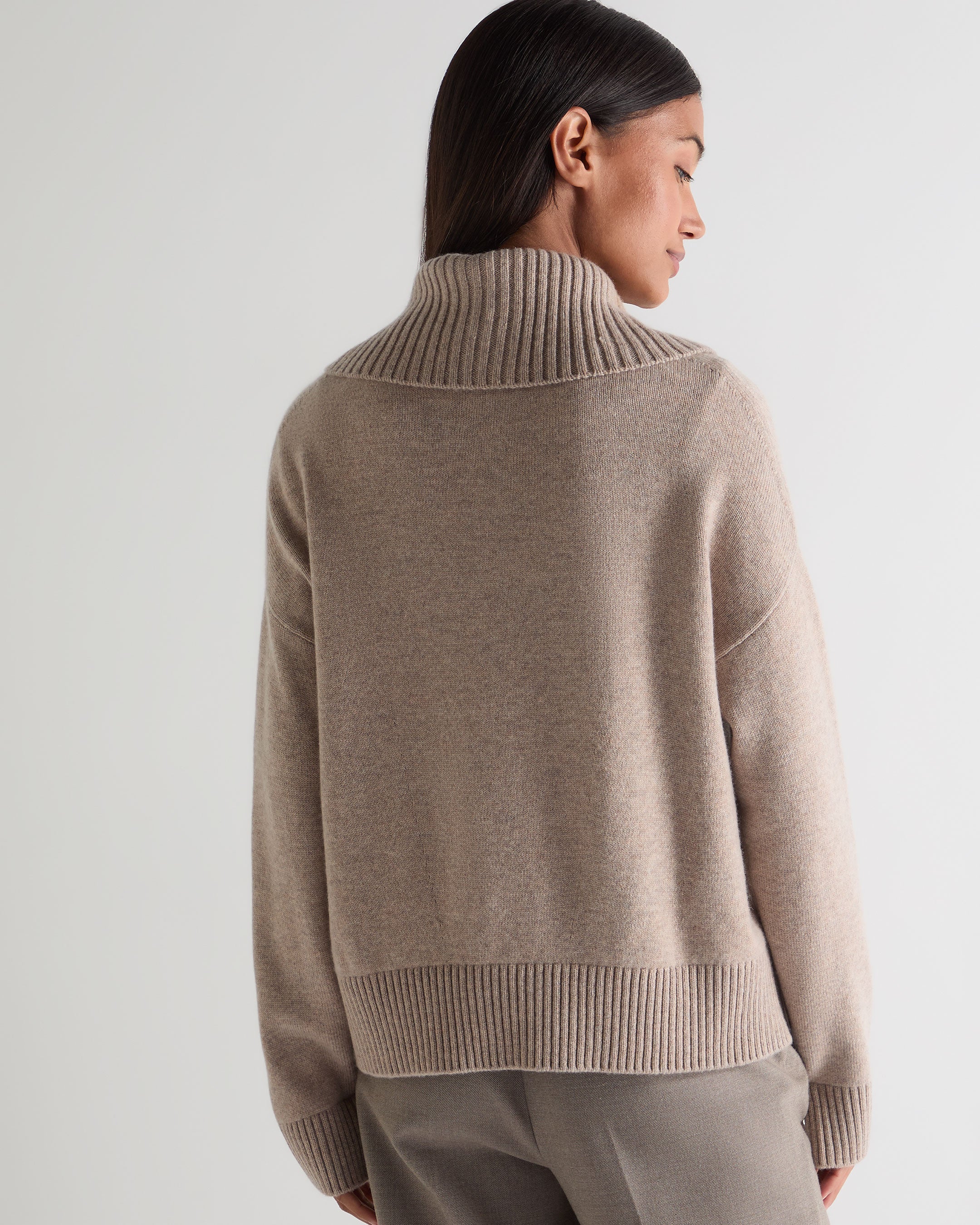 Women's Cashmere Half Zip Cashmere Jumper Oatmeal Brown