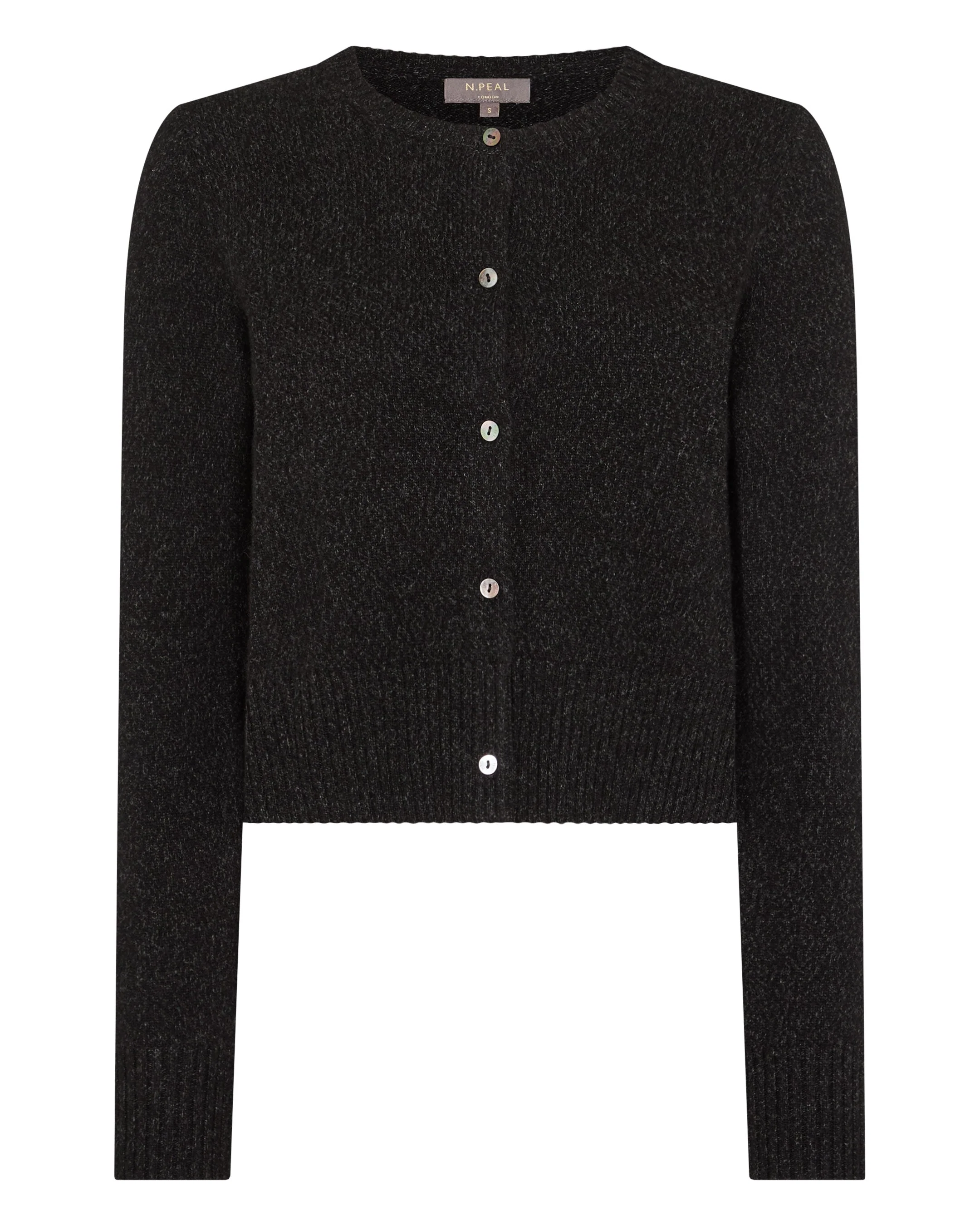 Women's Chunky Crop Cashmere Cardigan Charcoal Grey Melange