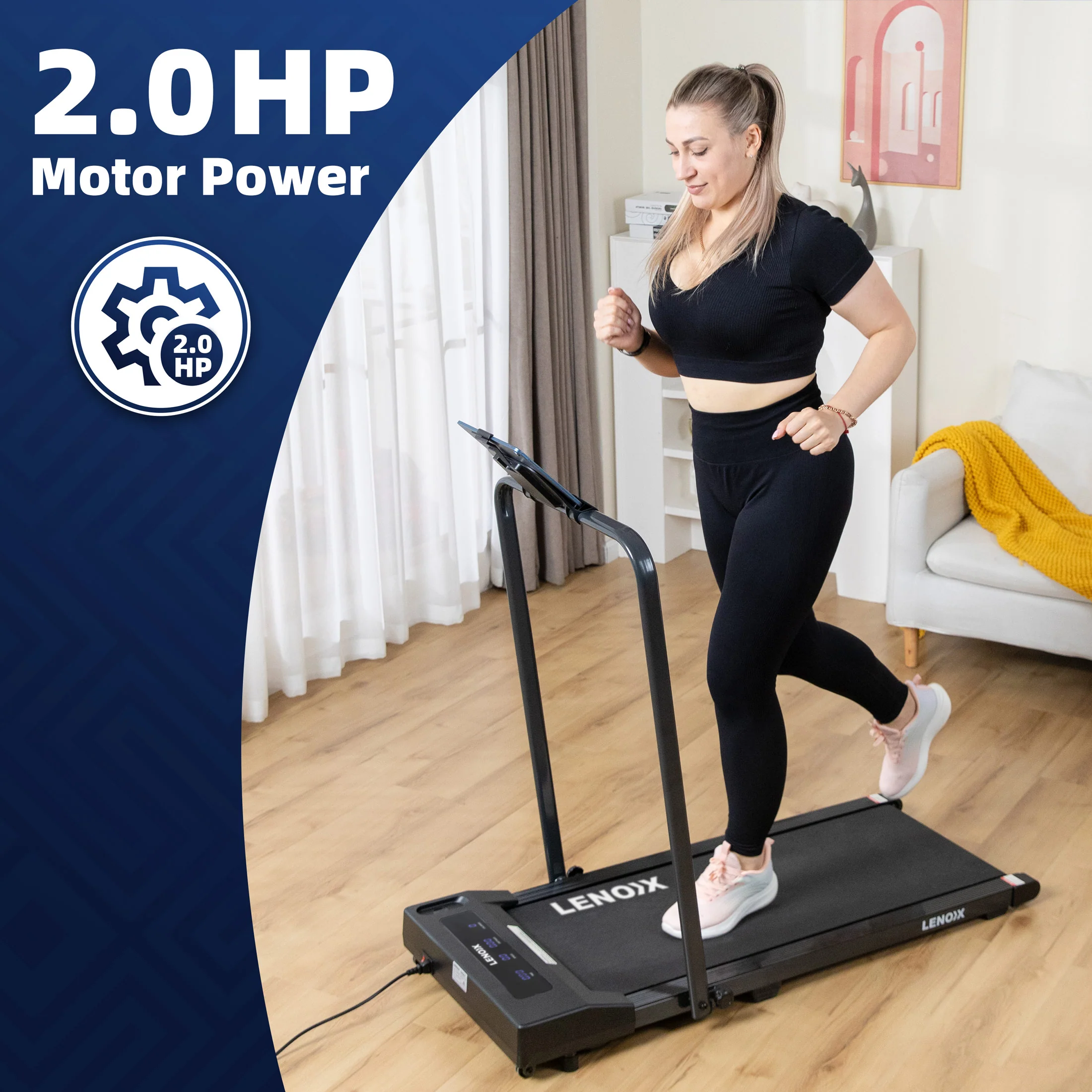 2HP Walking Pad Treadmill w/ Remote, Foldable Handrail, and Tablet Holder