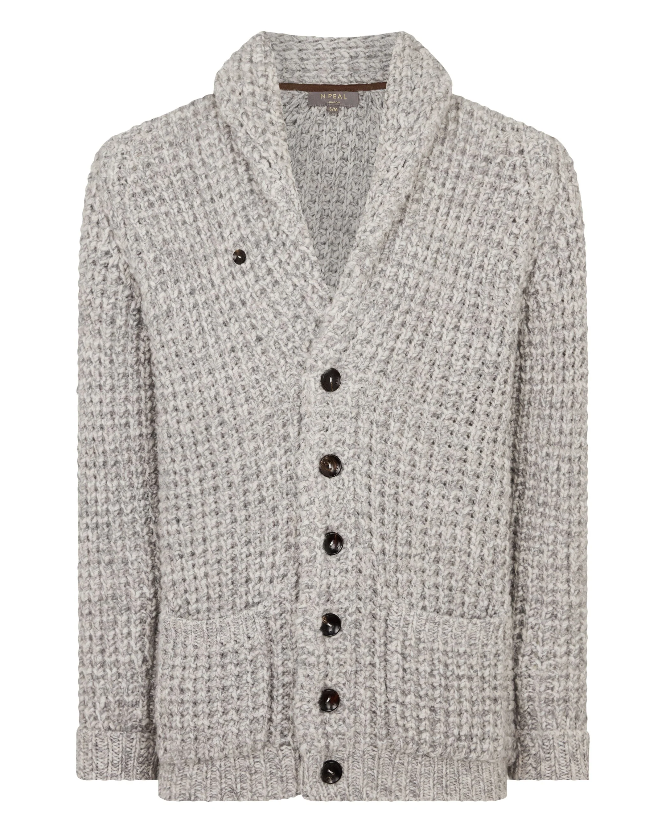 Men's Textured Kensington Cashmere Cardigan Flannel Grey Marl