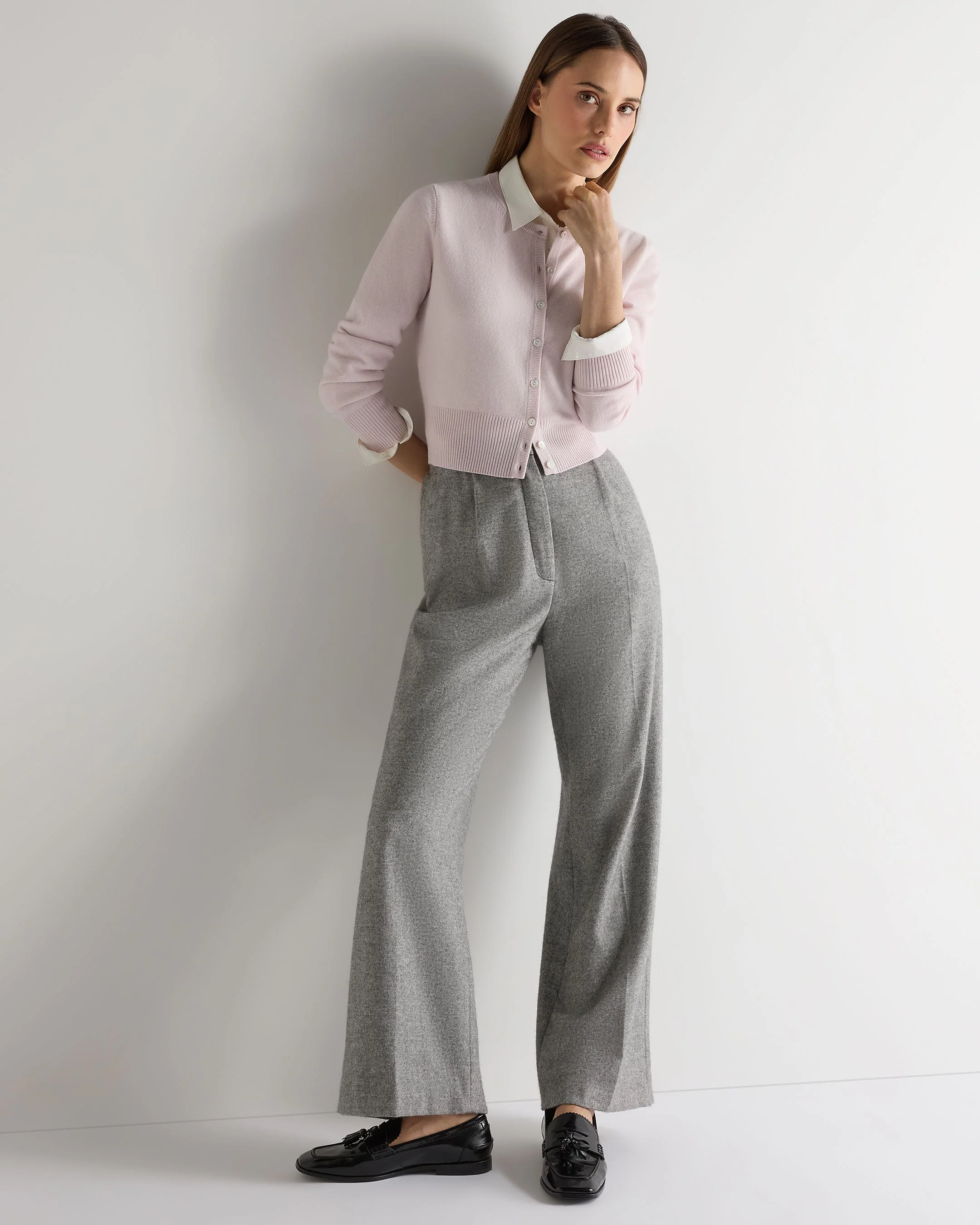 Women's Ivy Cropped Cashmere Cardigan Chalk Pink