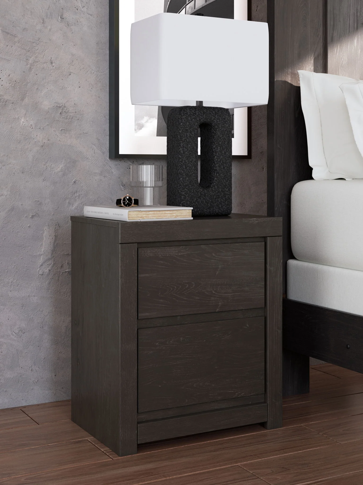 Fraluna - Two Drawer Night Stand - Charcoal