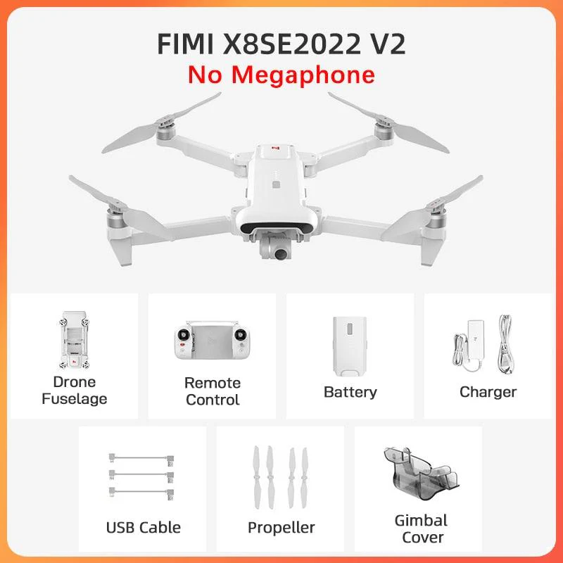 FIMI X8se 2022 V2 Drone - GPS 10km 35Mins Flight Quadcopter 3-Axis Gimbal 4K HD Camera Drone Storage Bag Case Combo Megaphone