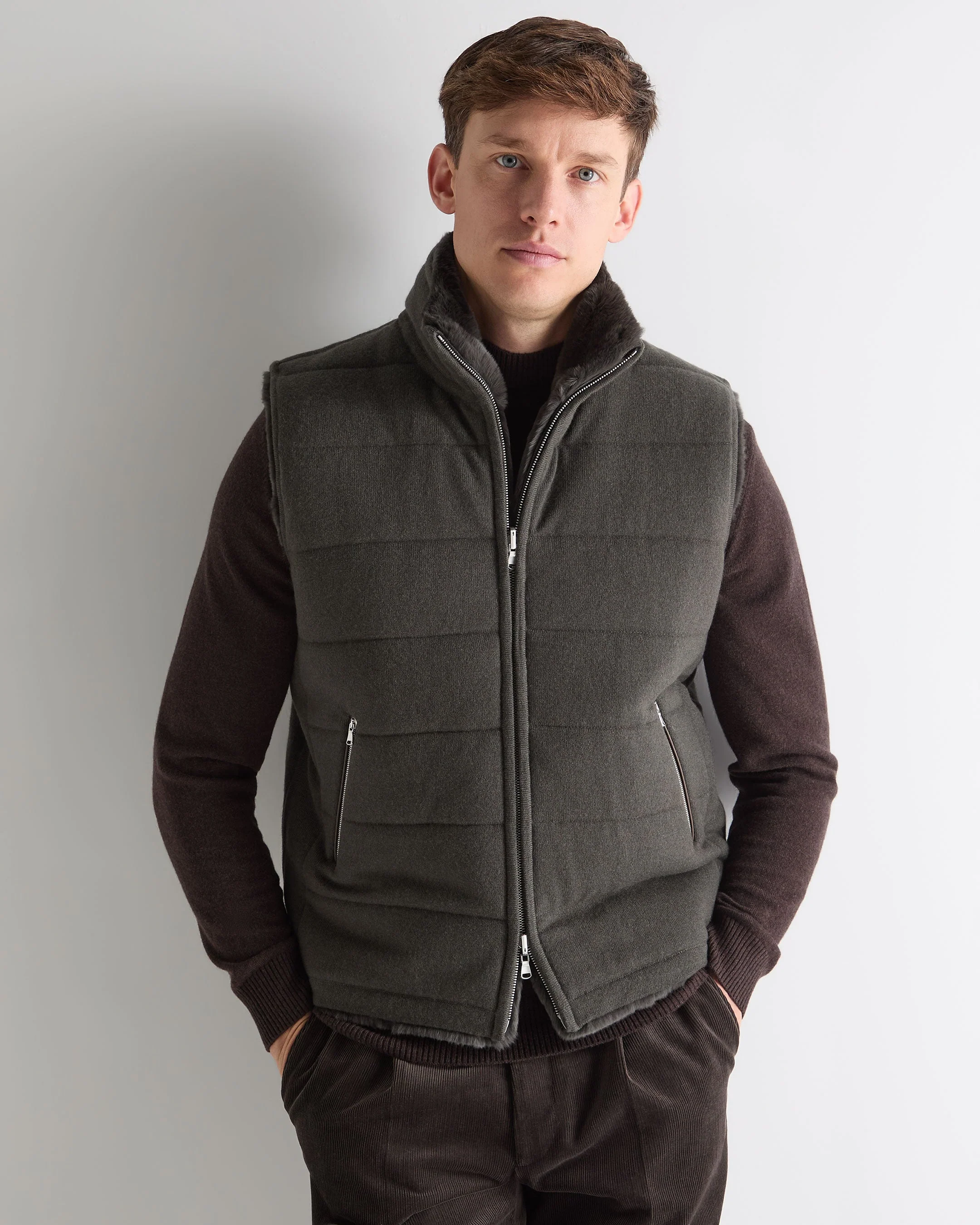 Men's Vermont Fur Lined Gilet Arabica Khaki Green