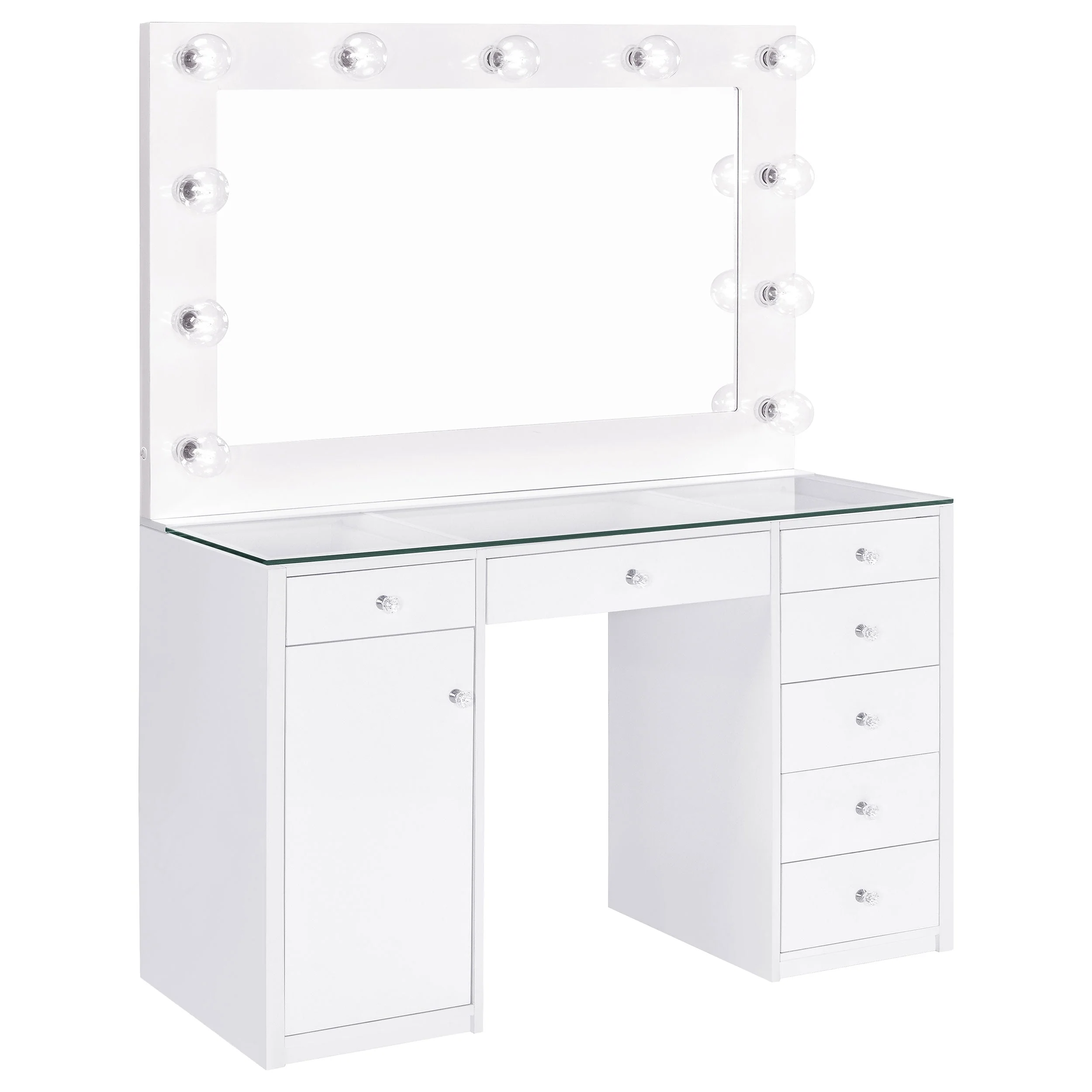 Acena 7-drawer Vanity Set with Lighting Black High Gloss