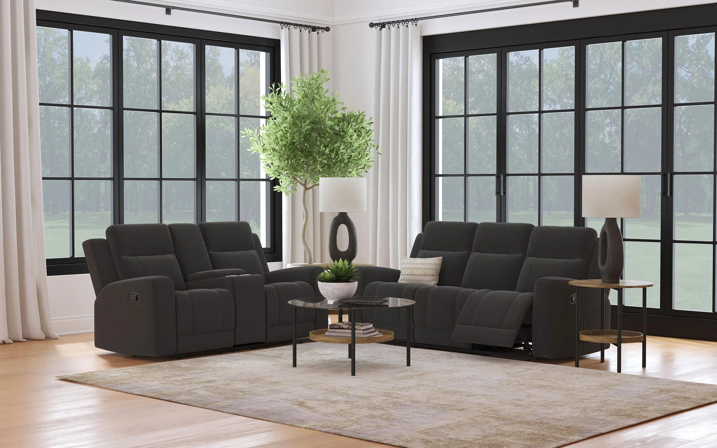 Brentwood  Upholstered Reclining Sofa Set Charcoal