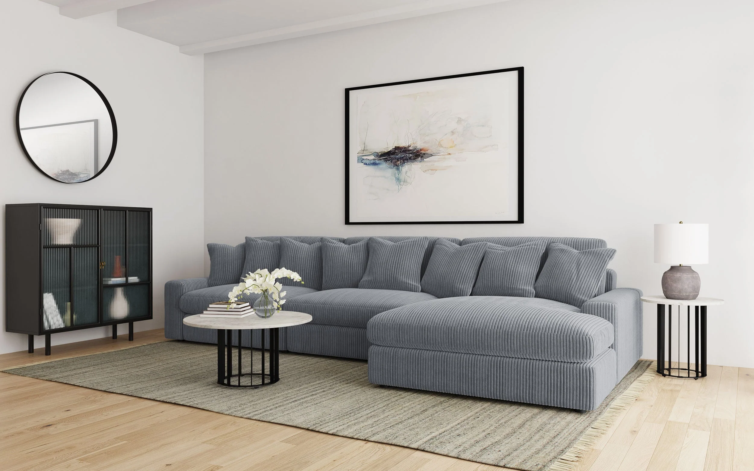 Blaine Upholstered Reversible Chaise Sectional Sofa Fog