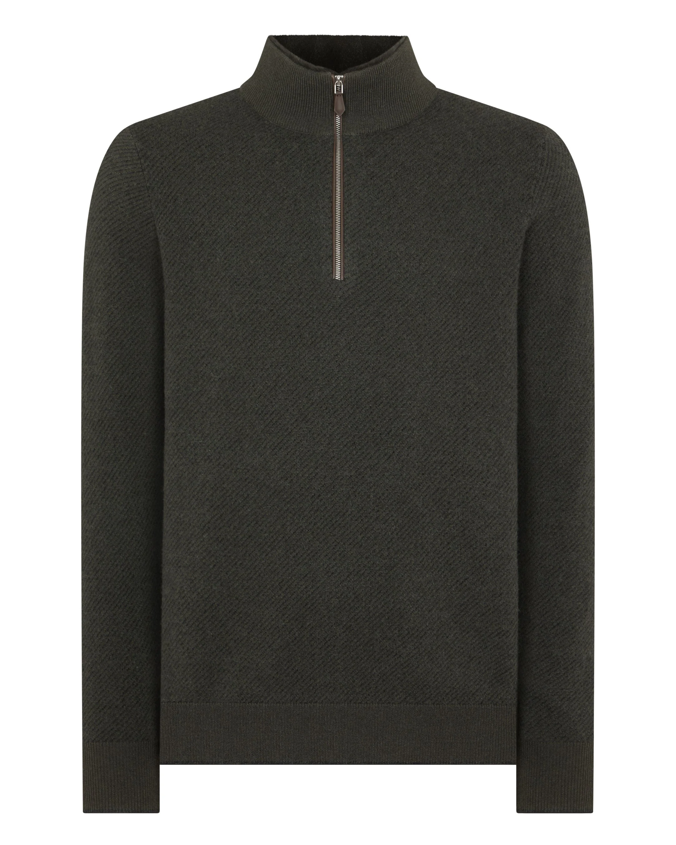 Men's Fur Trim Half Zip Cashmere Jumper Arabica Khaki Green