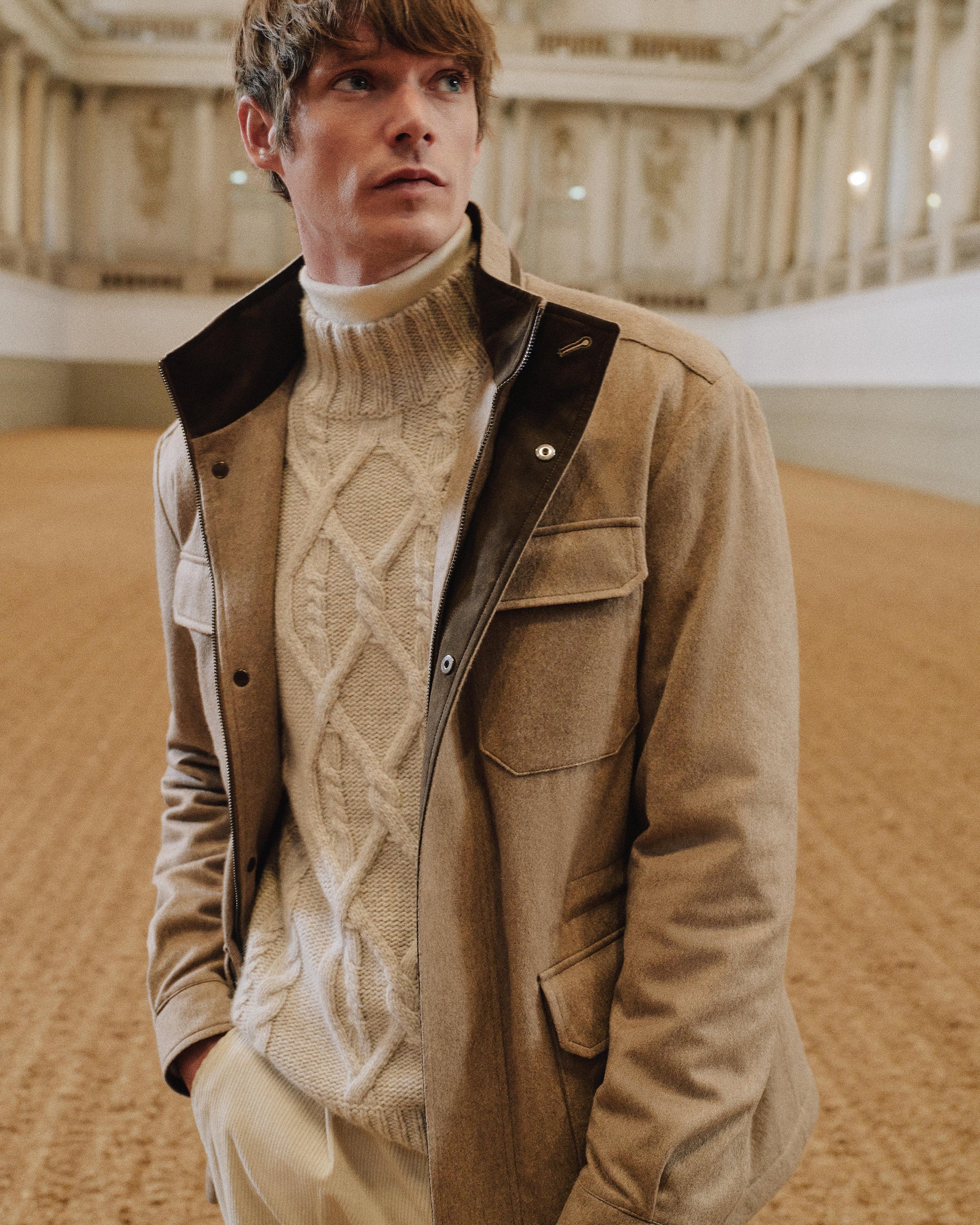 Men's Vale Cashmere Field Jacket Taupe Brown