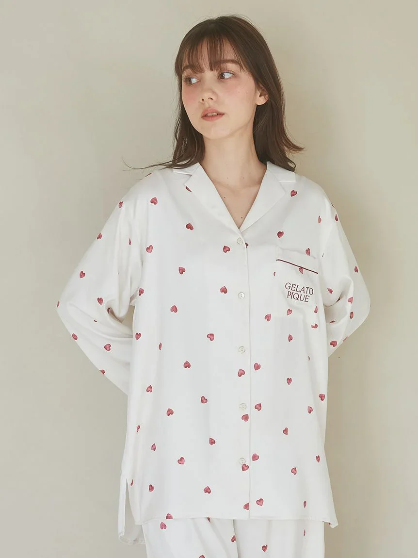 Heart Pattern Satin Pajama Shirt