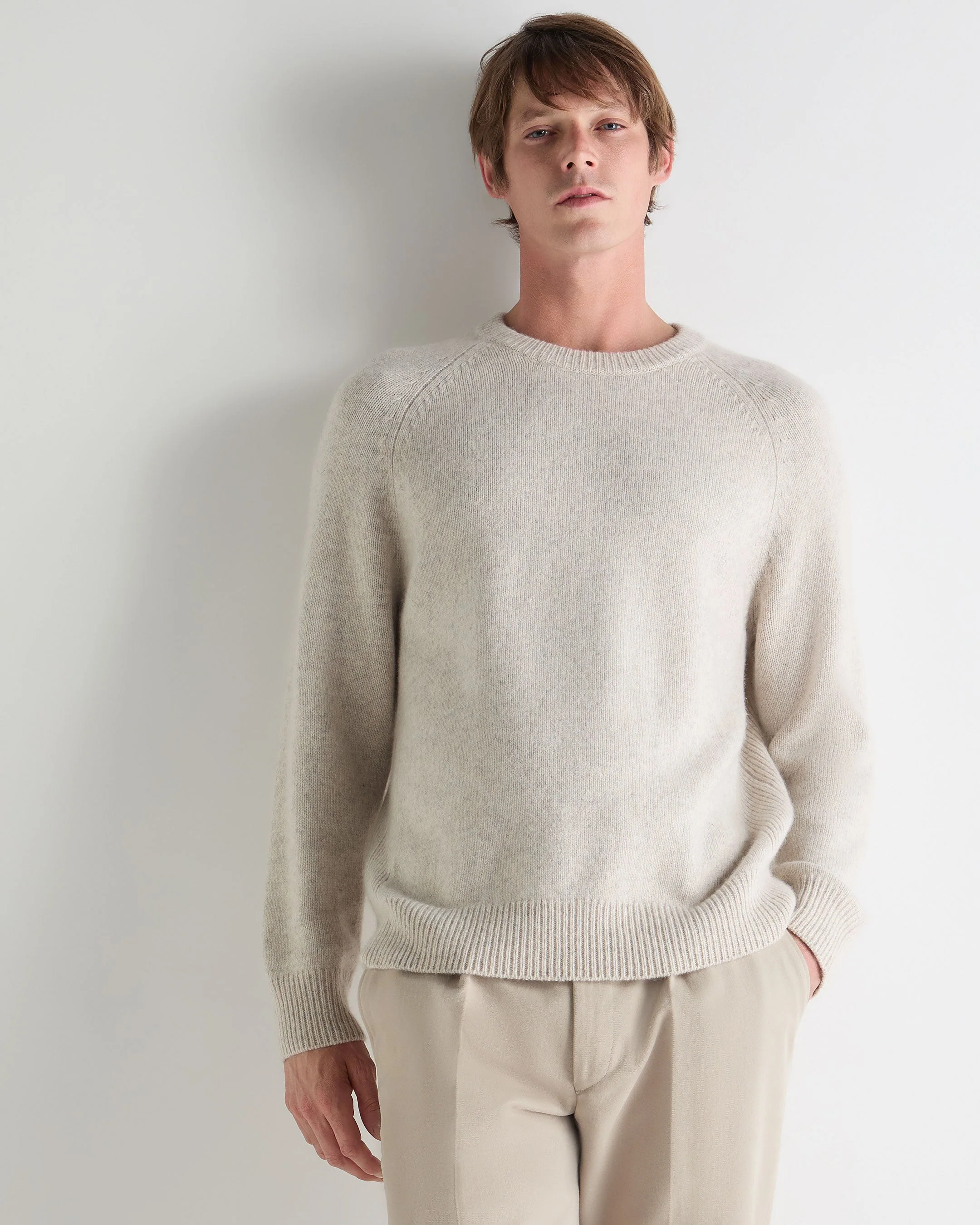 Men's Raglan Cashmere Sweater Ash Grey Marl