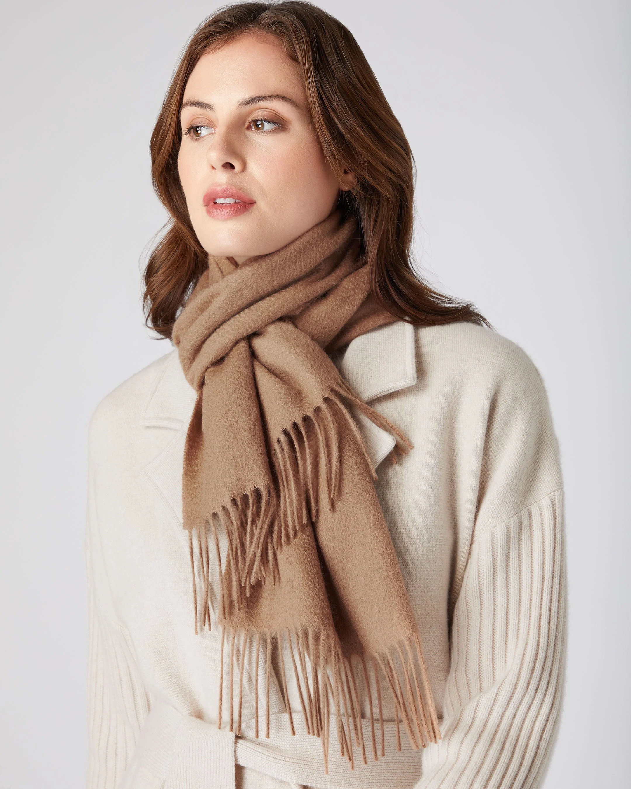 Unisex Woven Cashmere Scarf Dark Tan Brown