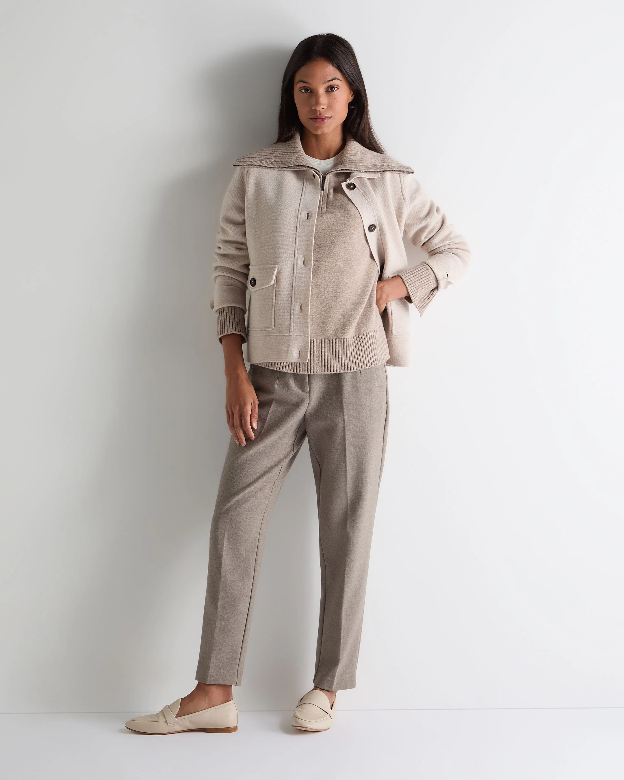 Women's Cashmere Half Zip Cashmere Jumper Oatmeal Brown