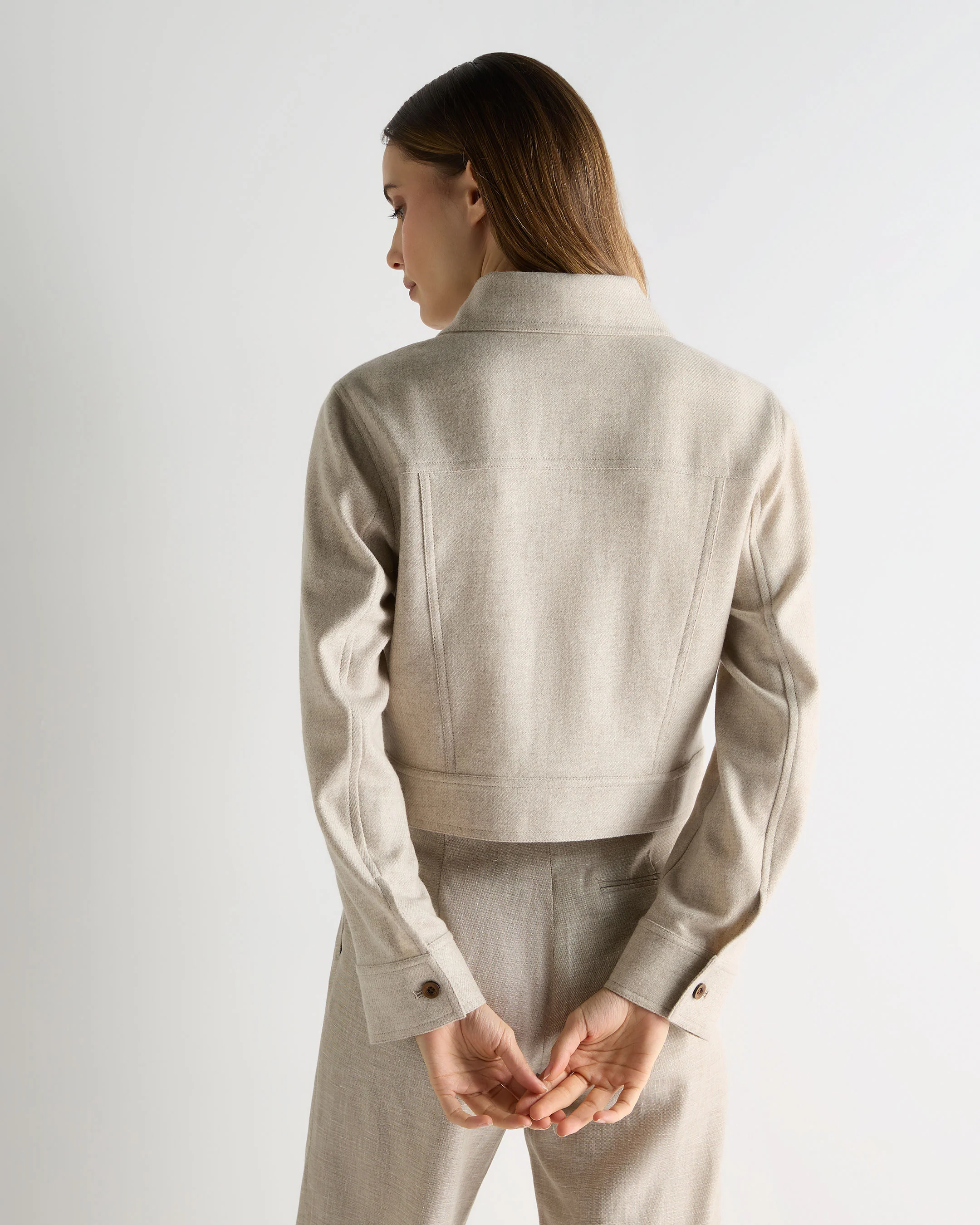 Women's Woven Cashmere Cropped Jacket Beige Brown