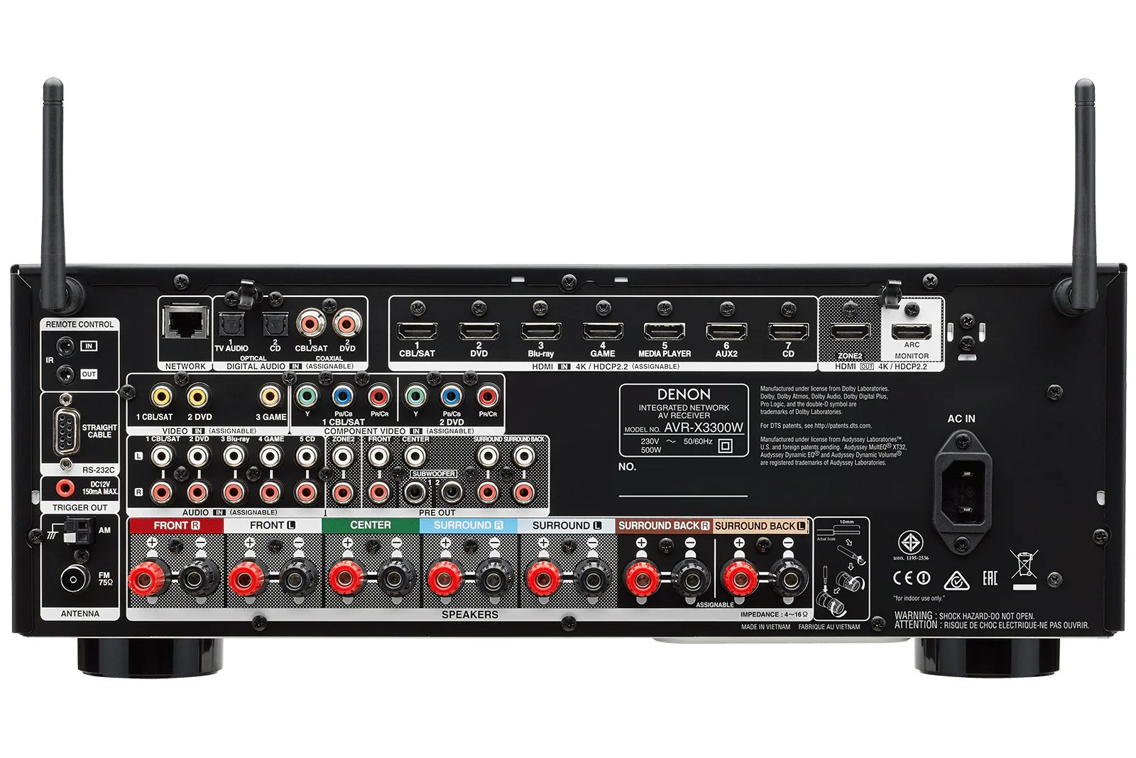 Denon AVR-X3300W 7.2 Channel 220 Volt Audio/Video Receiver with Wi-Fi