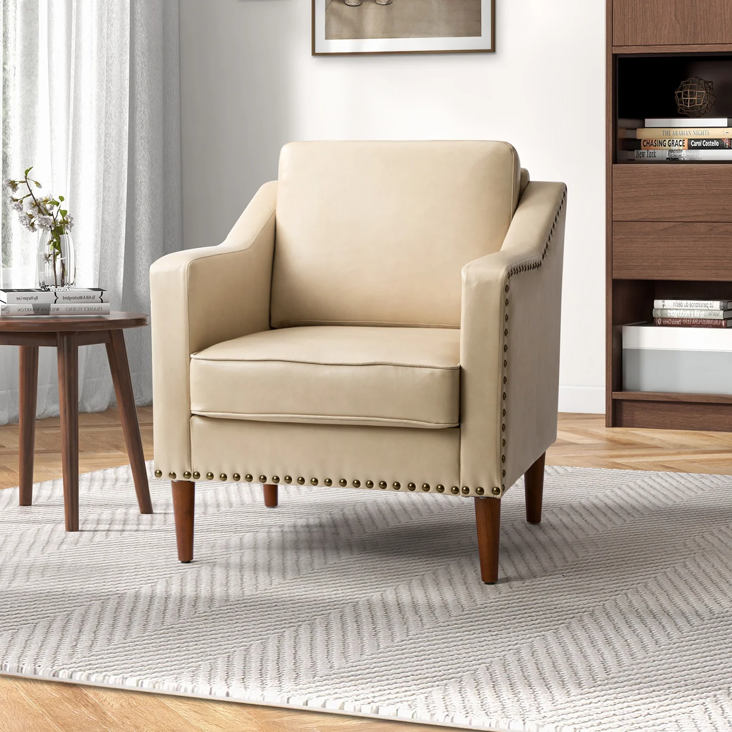 Bonita Vegan Leather Armchair in Beige