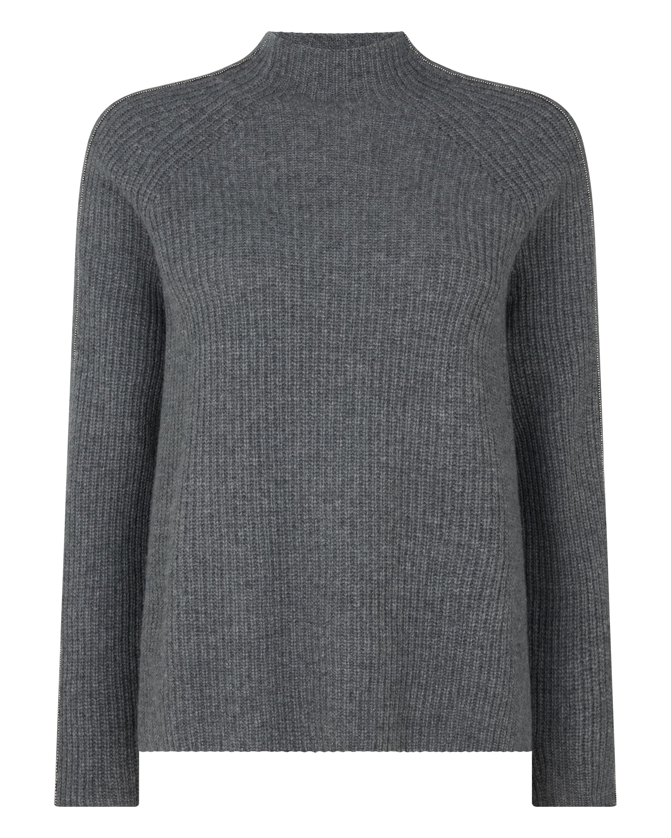 Women's Metal Funnel Neck Cashmere Sweater Elephant Grey