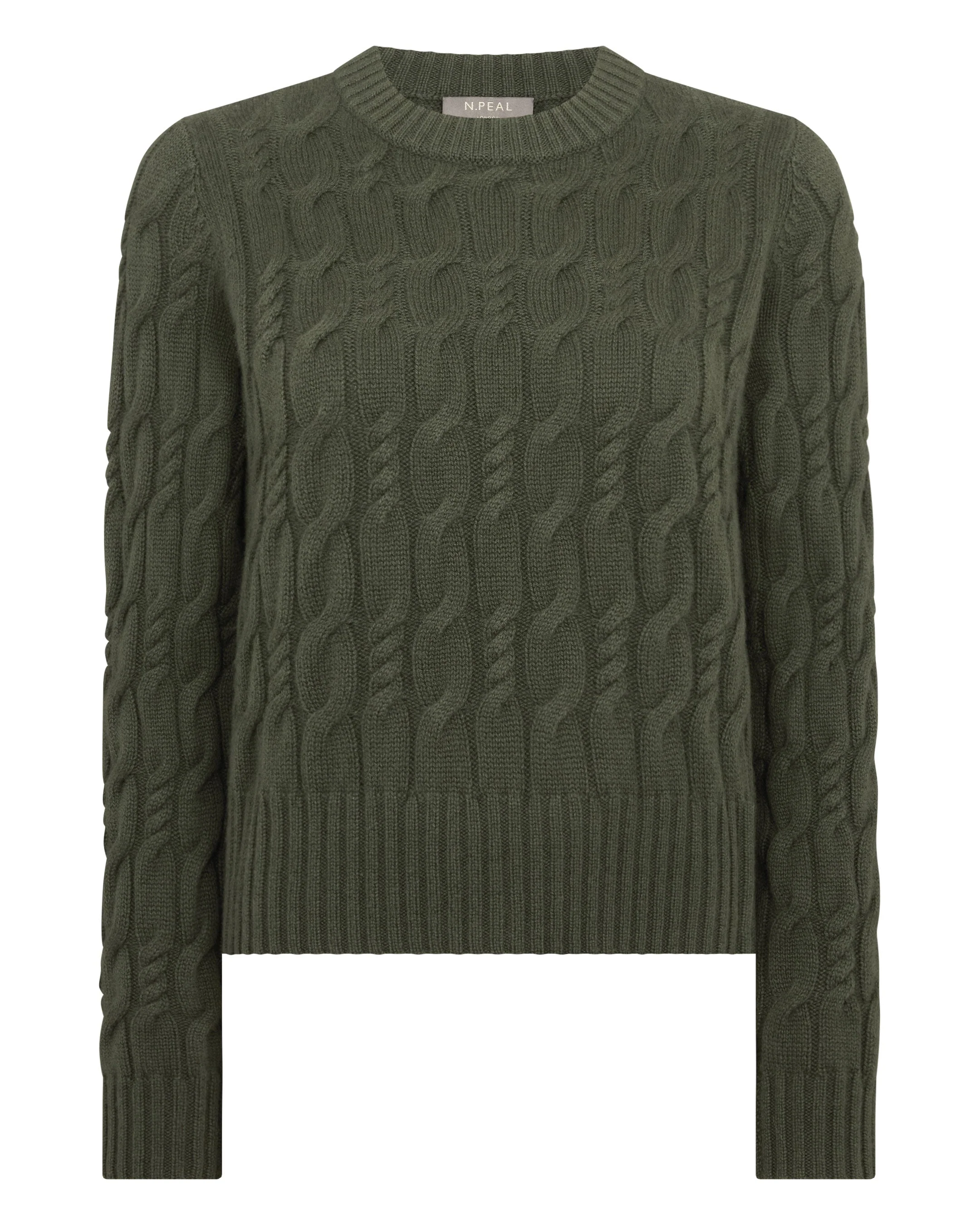 Women's Cable Cashmere Sweater Army Green